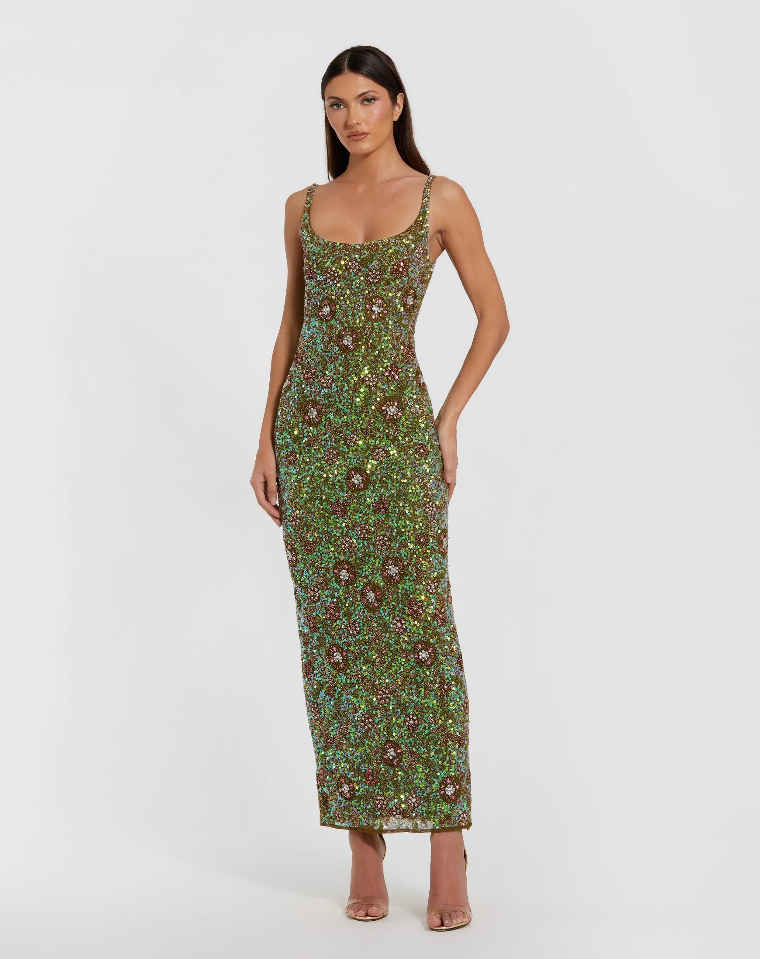 Sleeveless Hand Embellished Floral Maxi Dress-Myartka