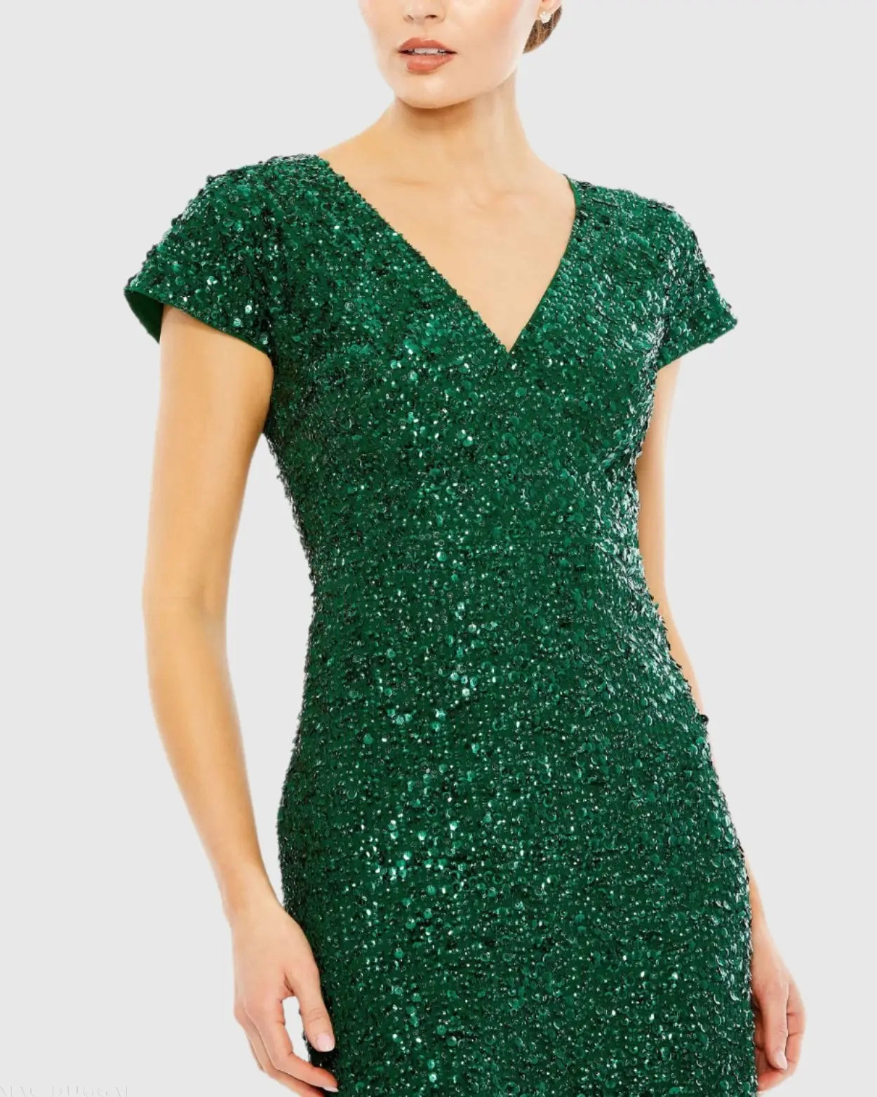 Dark Green Sequined Cap Sleeve Wrap Over Cocktail Dress-Myartka