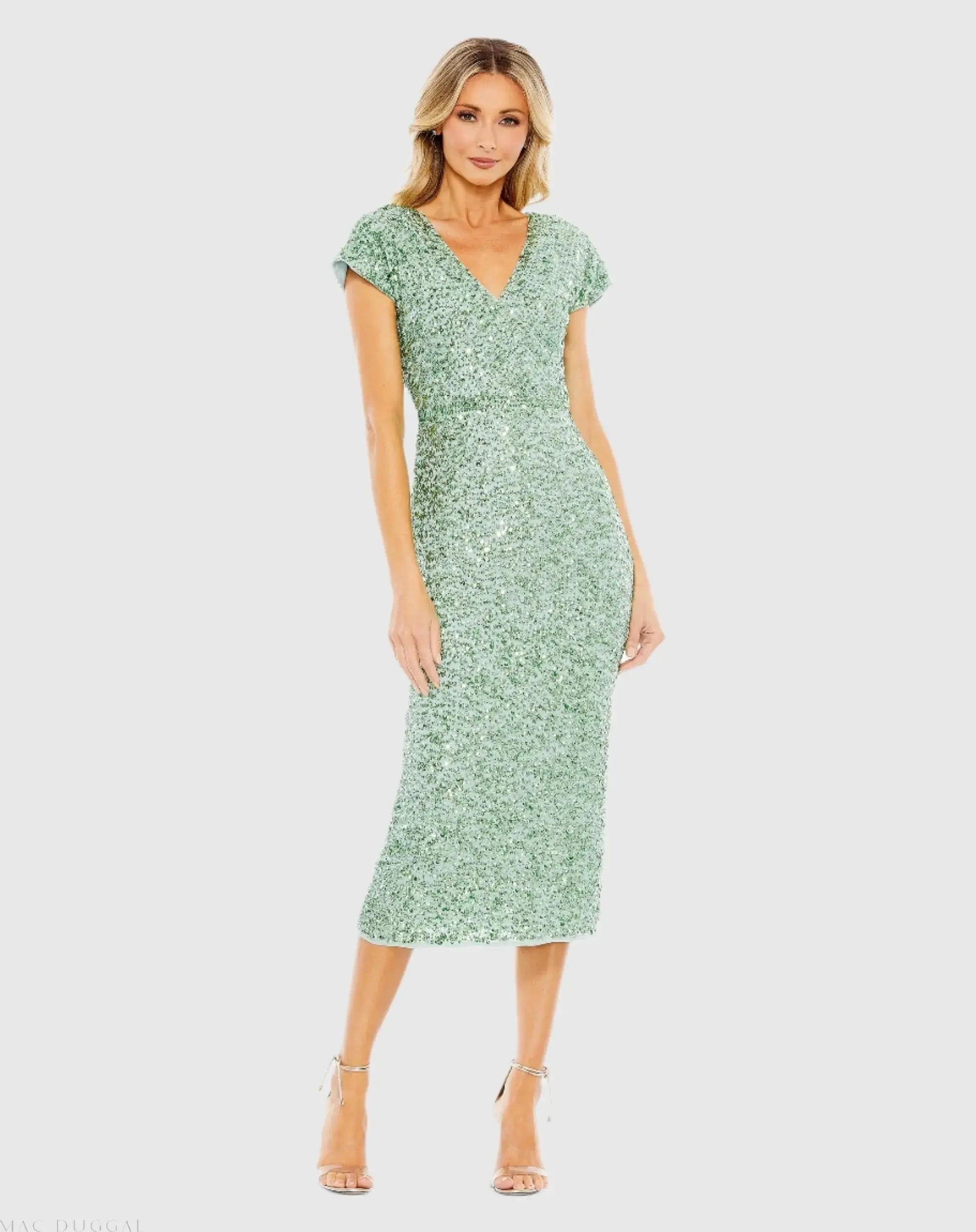 Sequined Cap Sleeve Wrap Over Cocktail Dress-Myartka