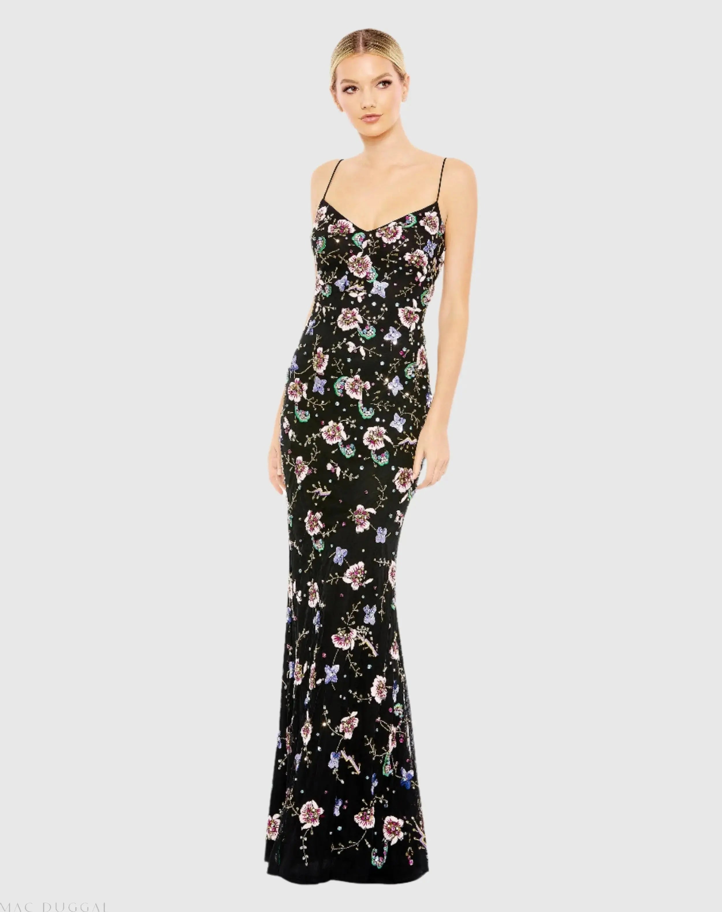 Embellished Spaghetti Strap Lace Up Gown-Myartka