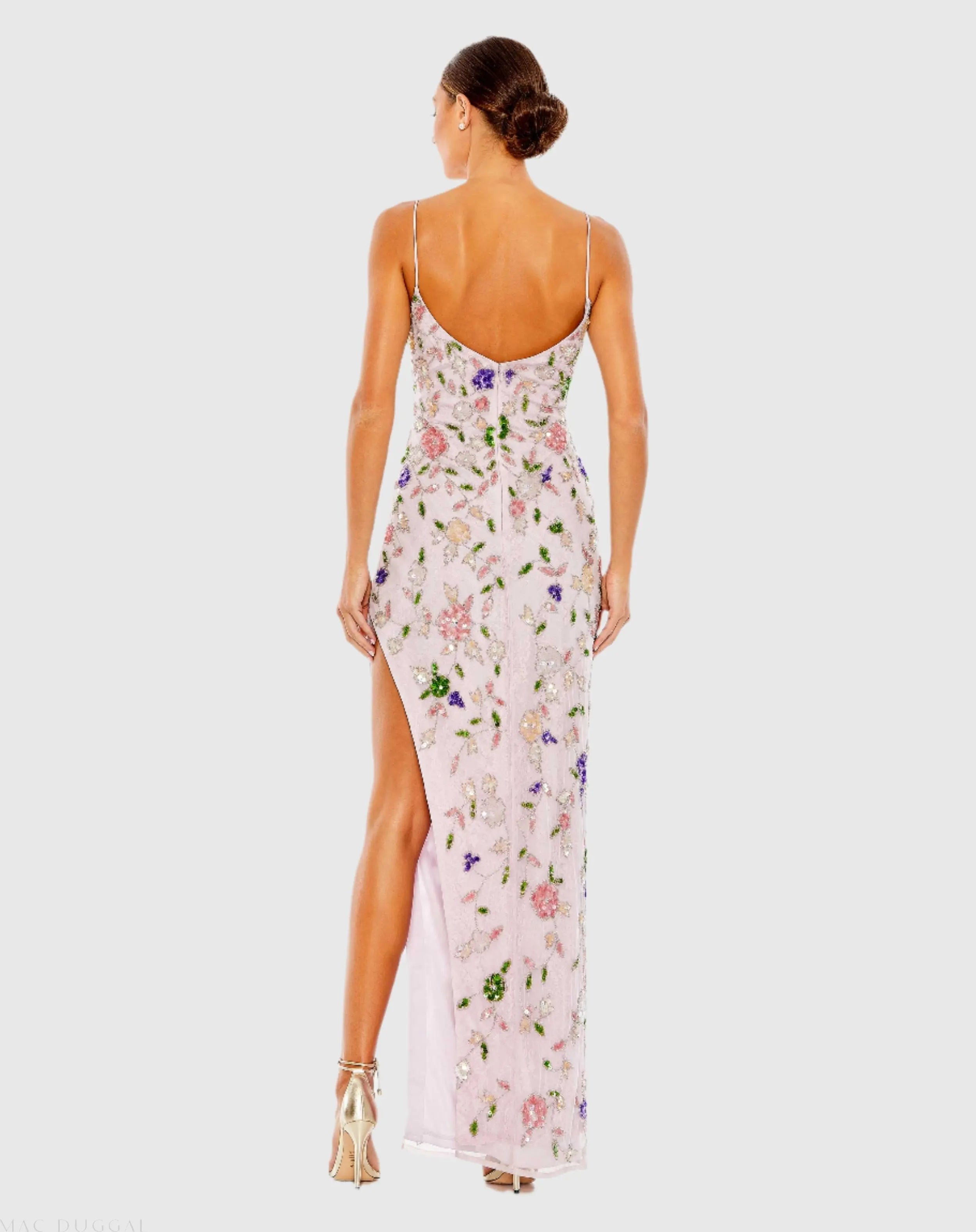 Purple Embellished Lace Sleeveless V Neck Gown-Myartka