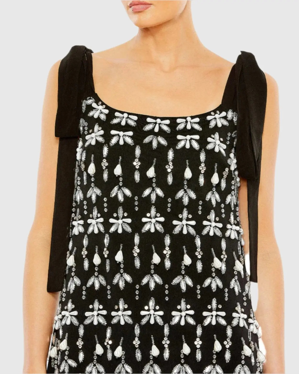 Black Jewel Encrusted Soft Tie Sleeveless Dress-Myartka