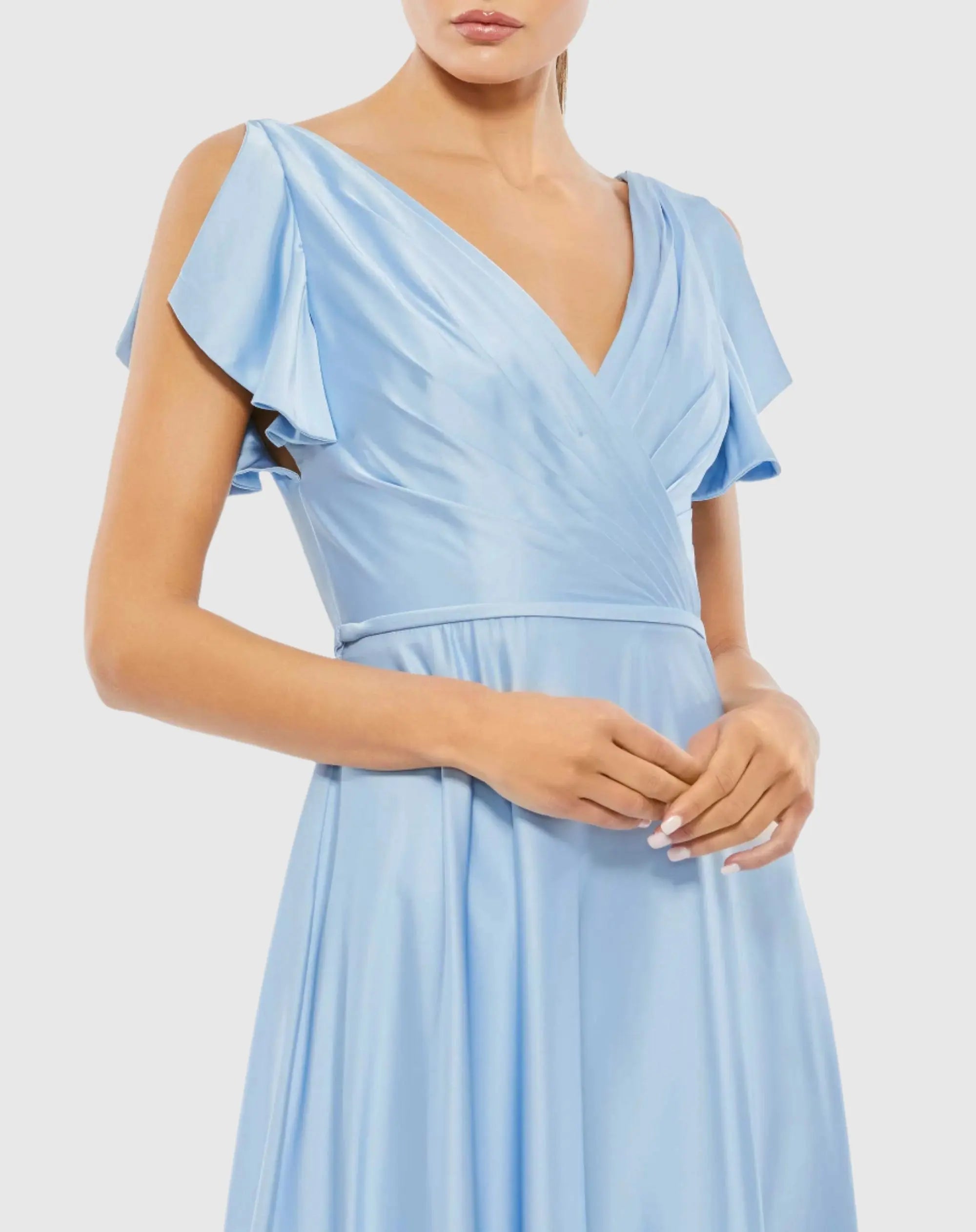 Blue Flounce Sleeve Satin Gown-Myartka