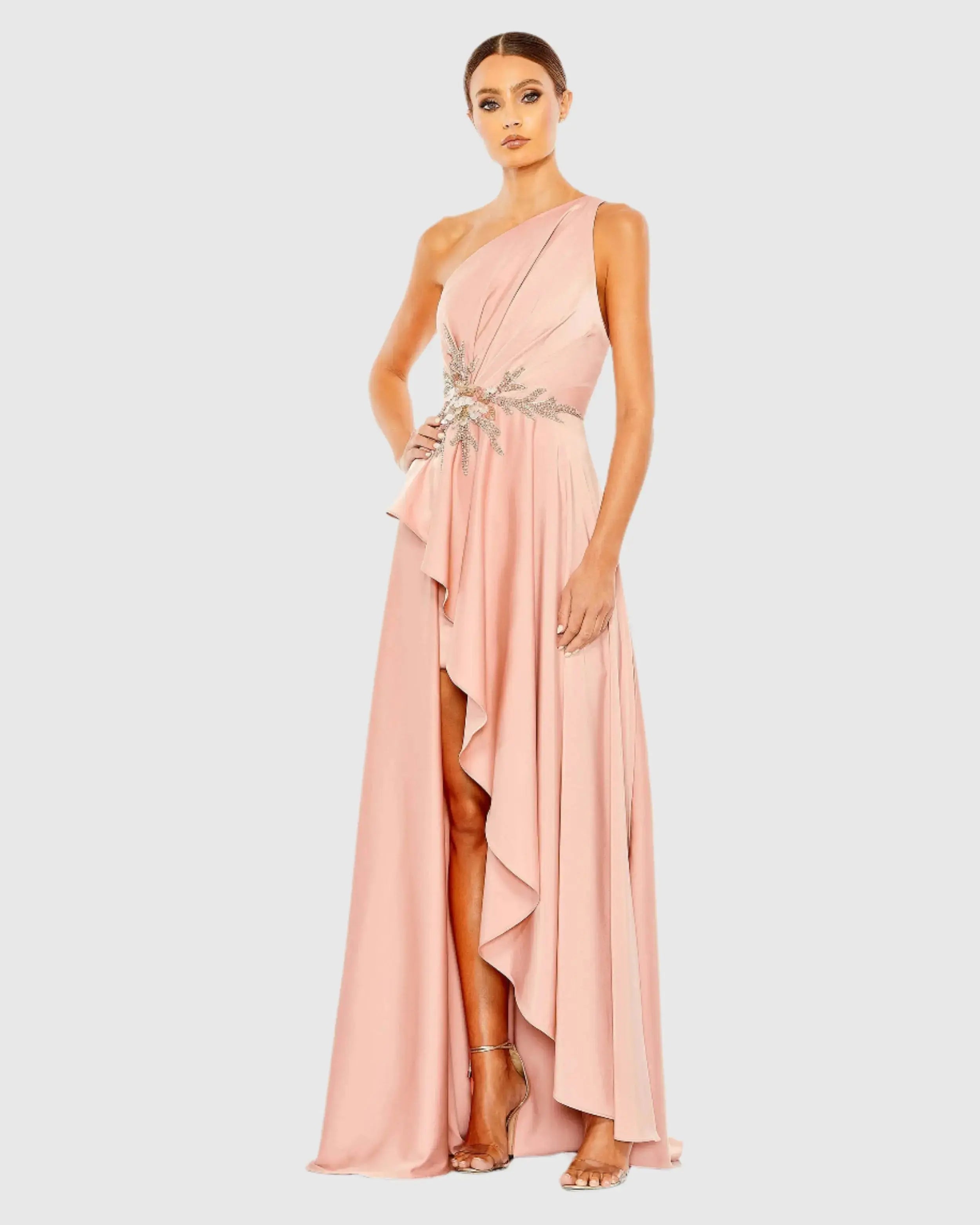 Embellished One Shoulder Asymmetrical Gown-Myartka