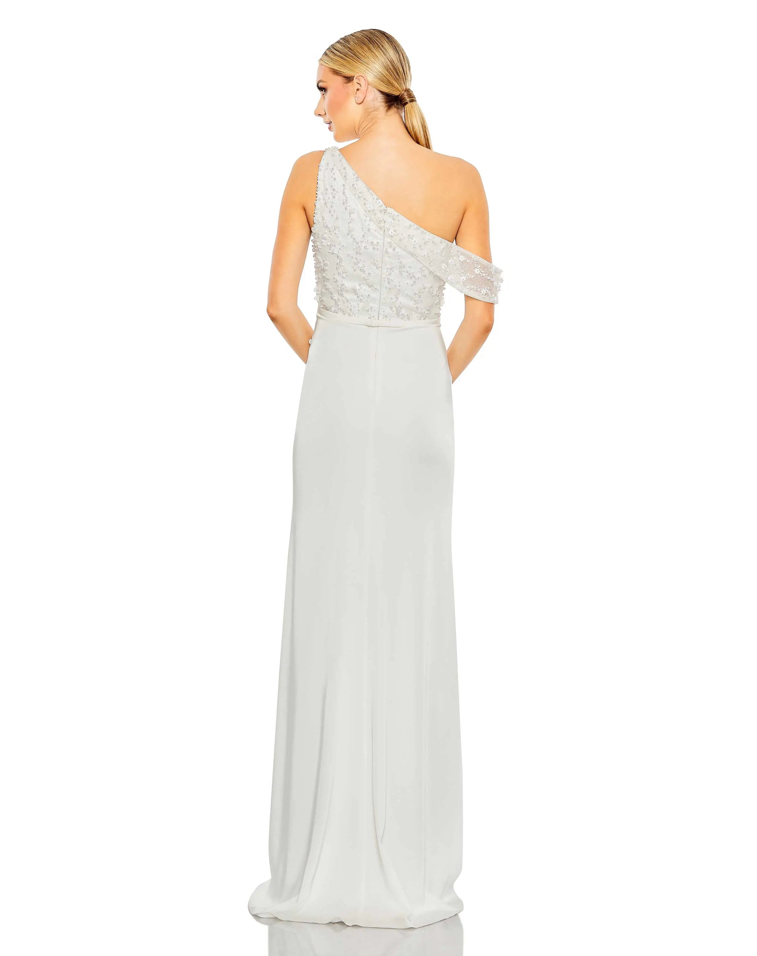 White Embellished Drop Shoulder Column Gown - FINAL SALE-Myartka