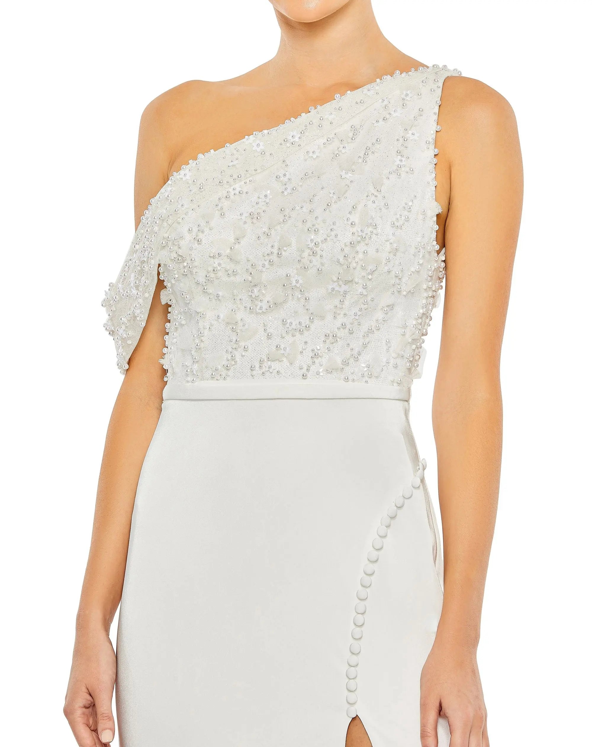 White Embellished Drop Shoulder Column Gown - FINAL SALE-Myartka