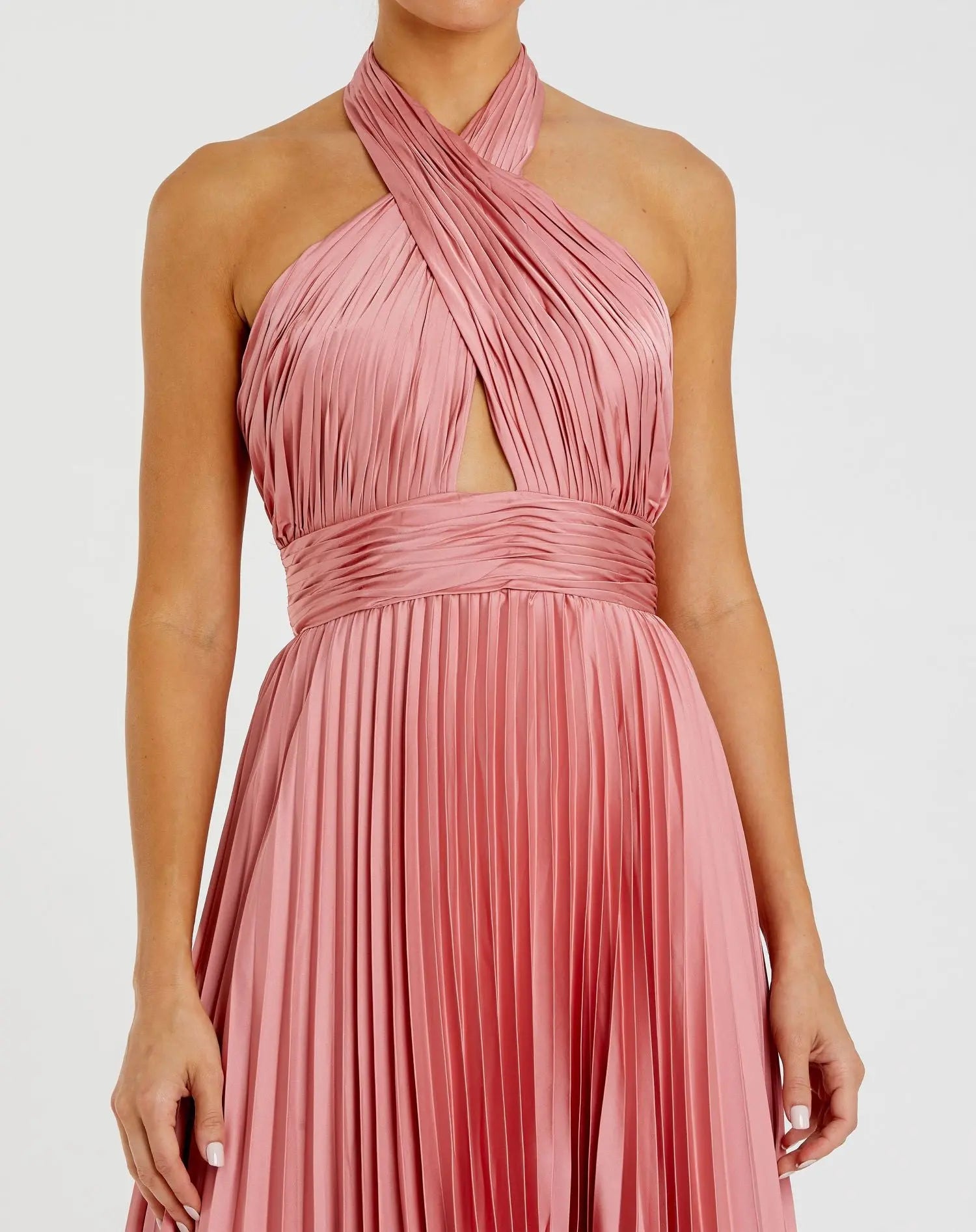 Pink Pleated Halter Neck Asymmetrical Hem Gown - FINAL SALE-Myartka