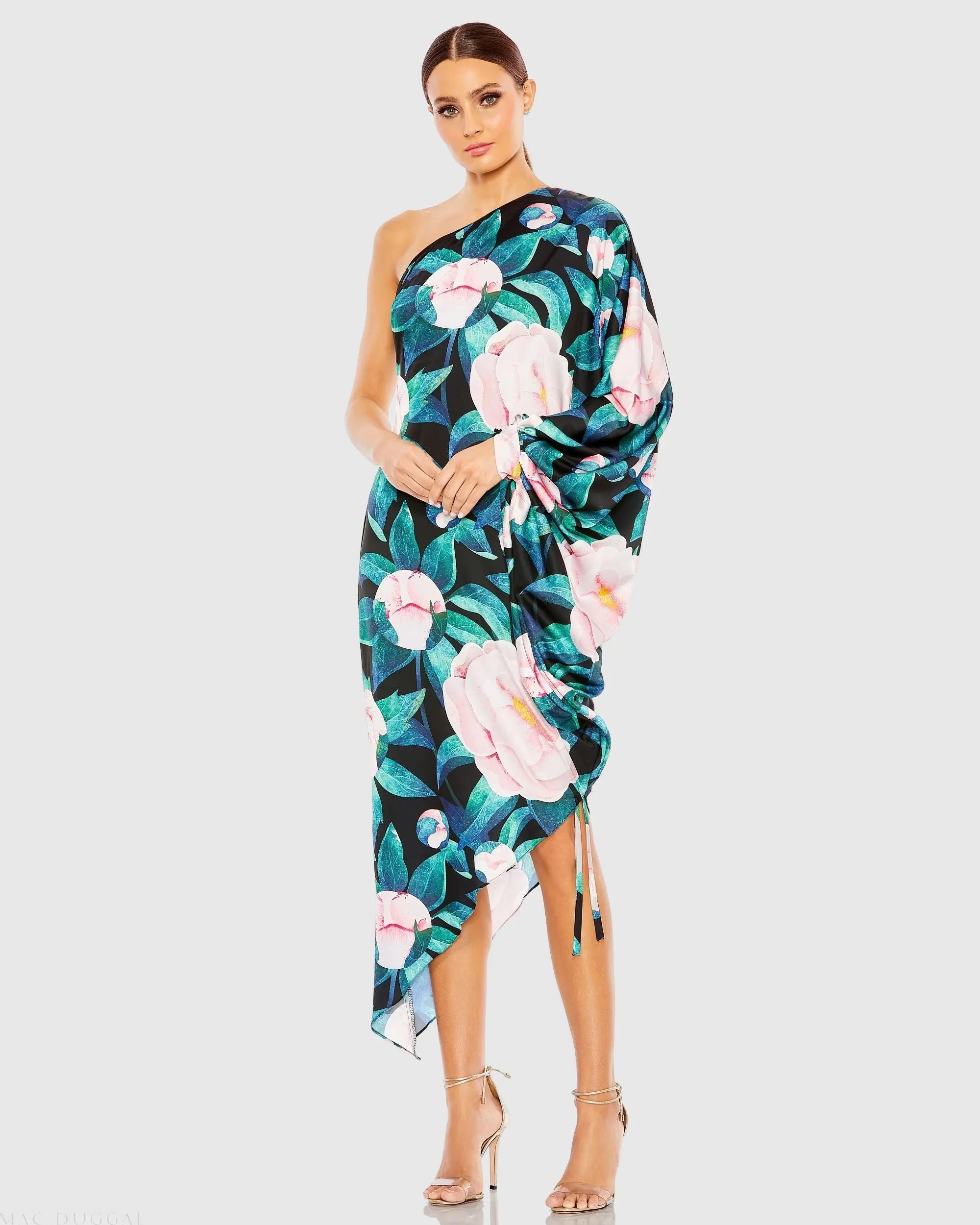 Multicolor Floral One Shoulder Dress-Myartka