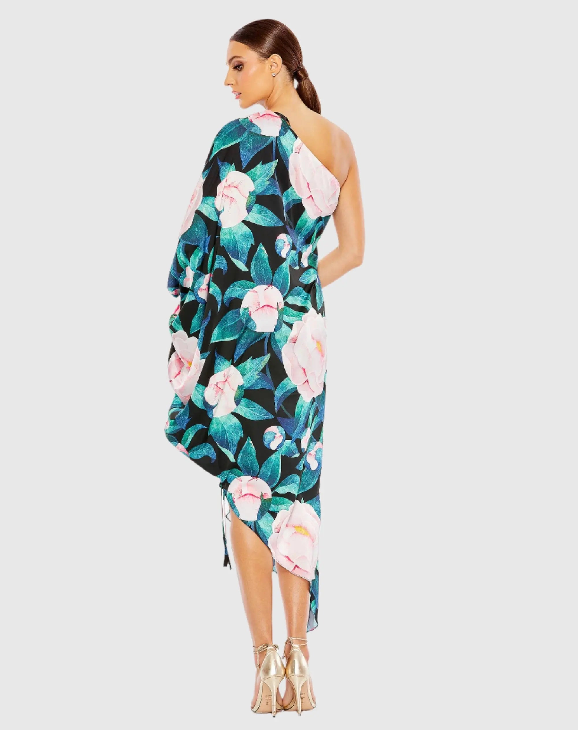 Multicolor Floral One Shoulder Dress-Myartka