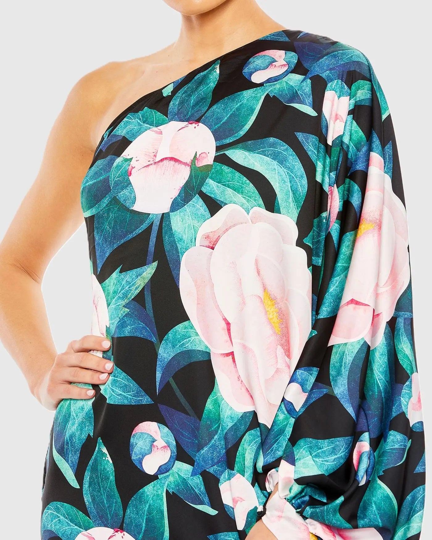 Multicolor Floral One Shoulder Dress-Myartka