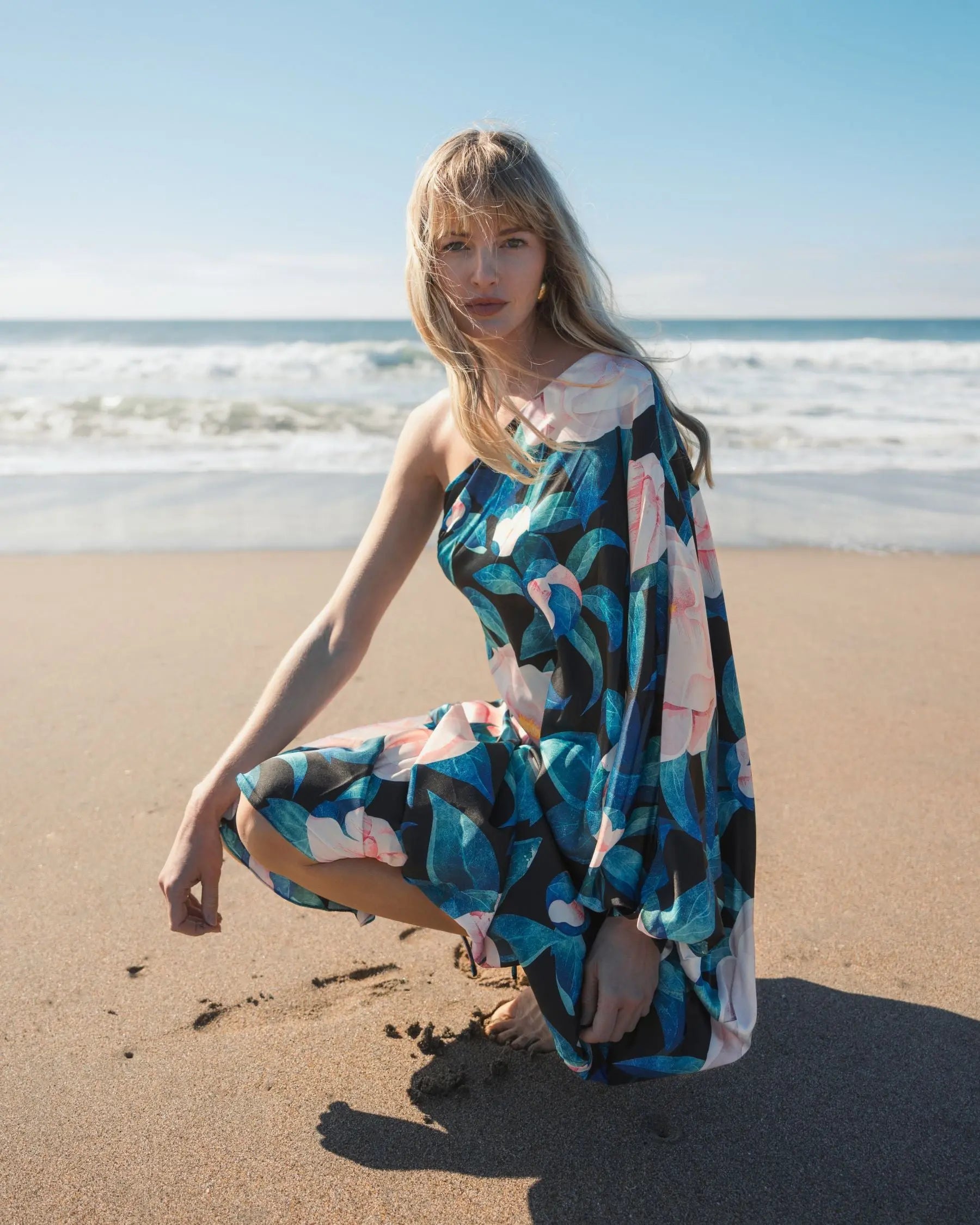 Multicolor Floral One Shoulder Dress-Myartka