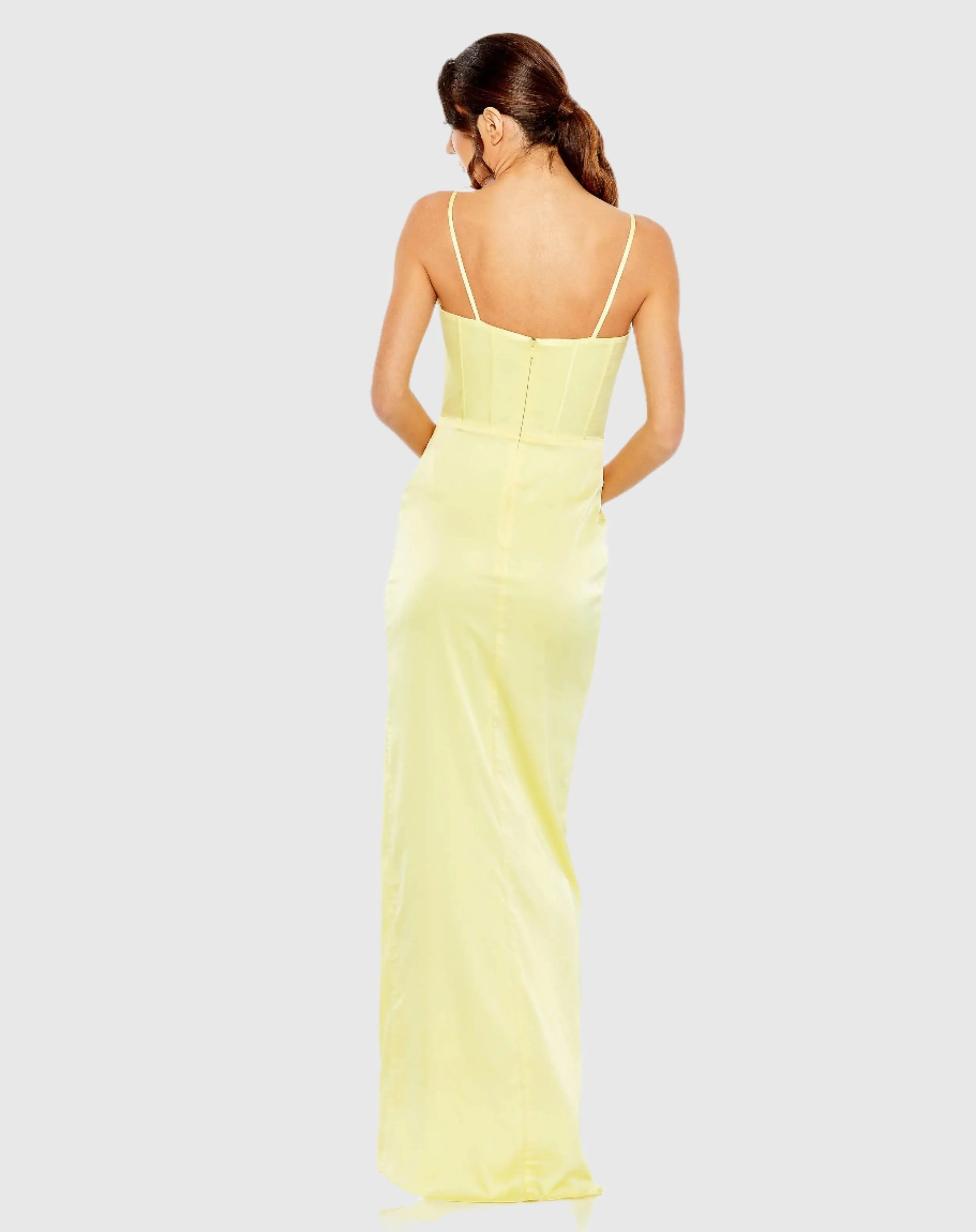 Yellow Bustier Side Ruched Bodycon Gown-Myartka