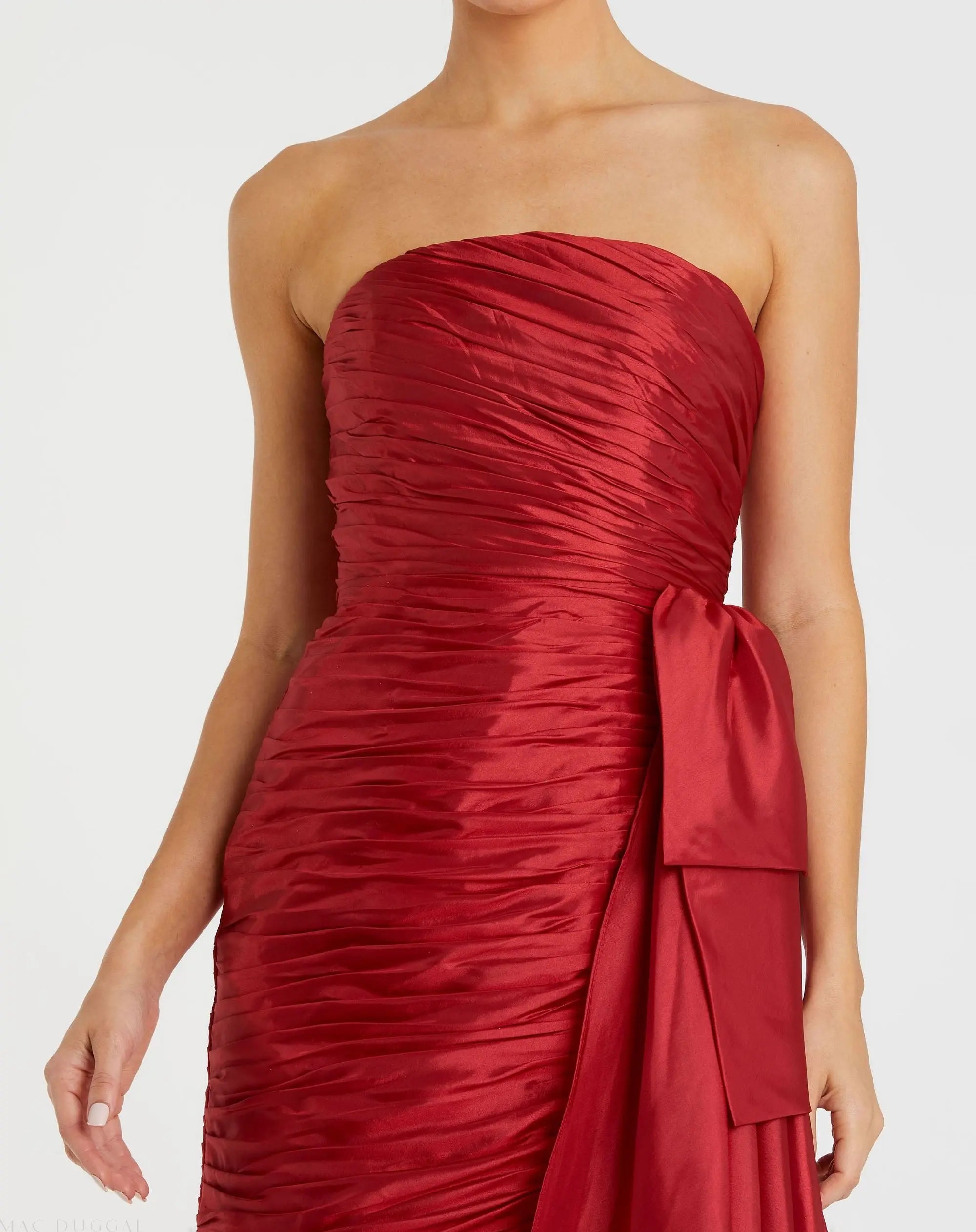 Red Strapless Ruched Mini Dress-Myartka
