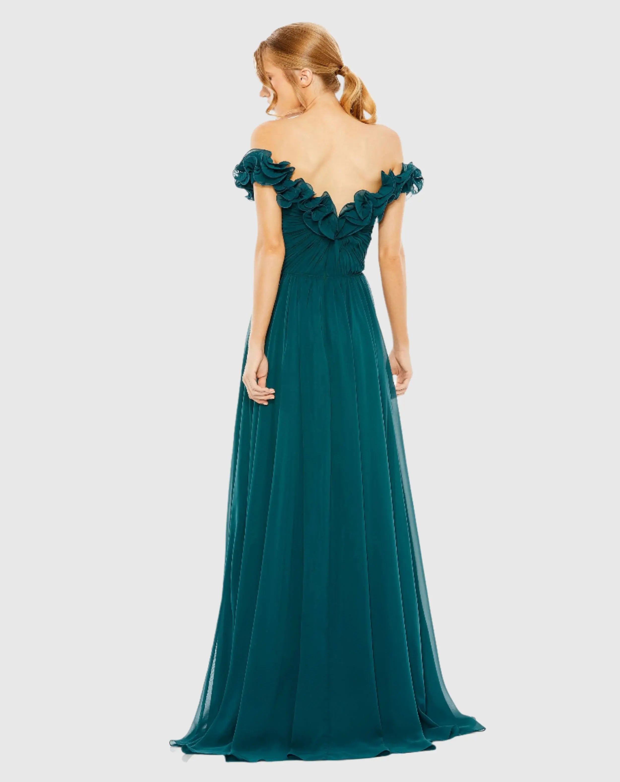 Teal Ruched Off The Shoulder A Line Gown - FINAL SALE-Myartka