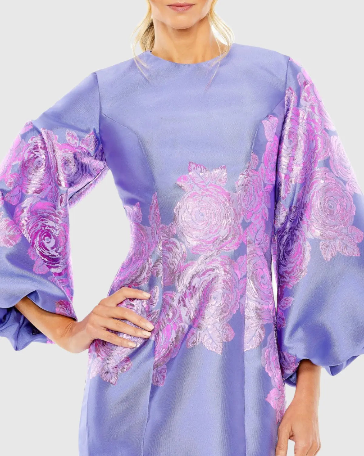 Purple Balloon Sleeve Shift Mini Dress-Myartka