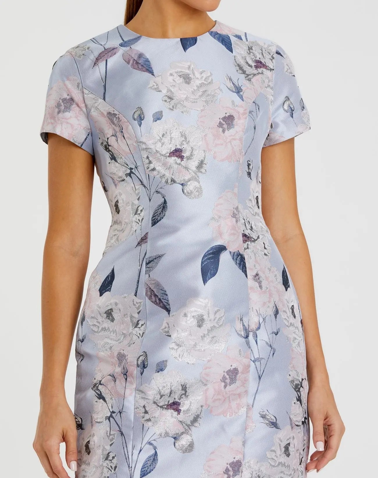 Blue Cap Sleeve Fitted Floral Mini Dress-Myartka
