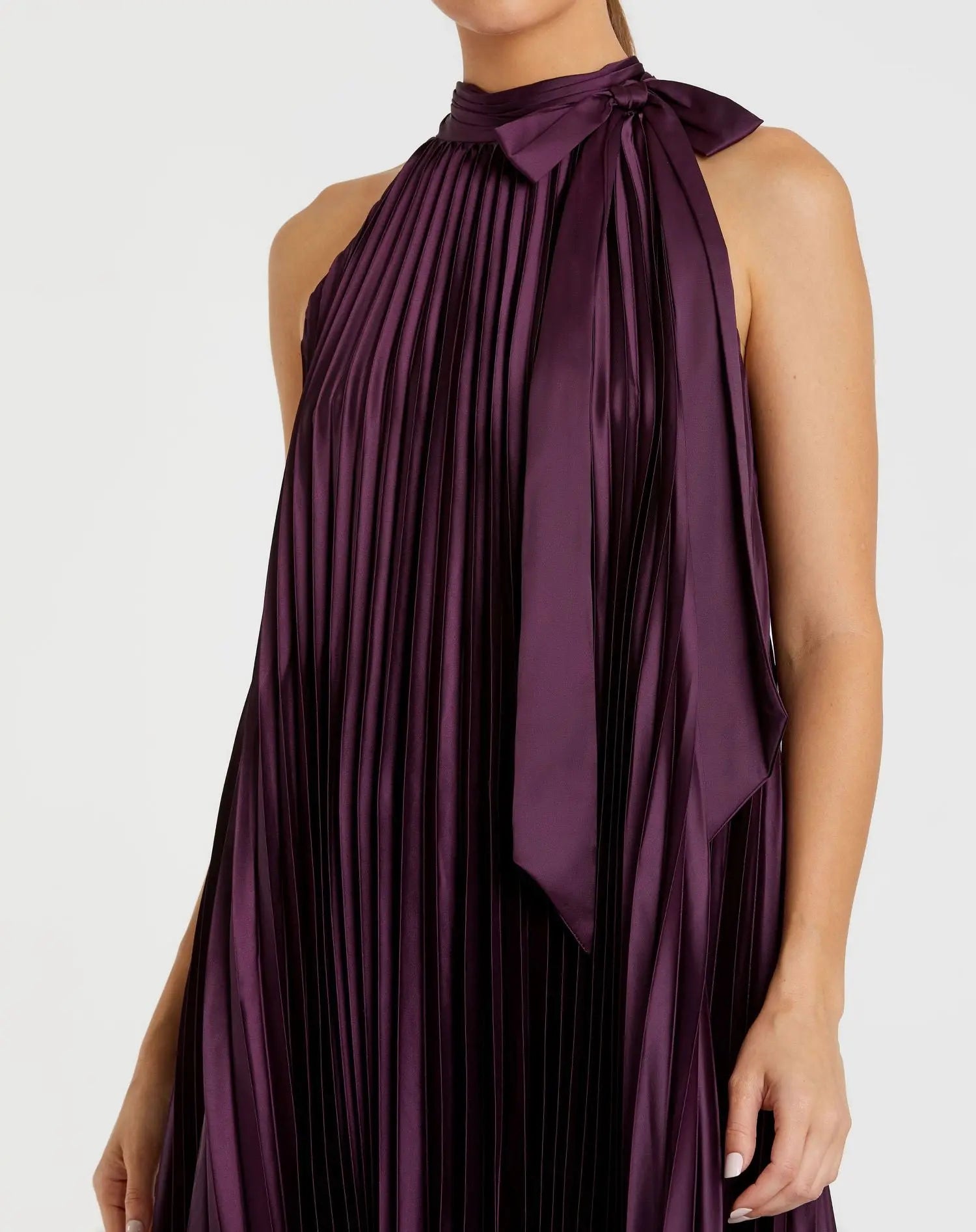 Purple Pleated Halter Neck High Low Gown-Myartka
