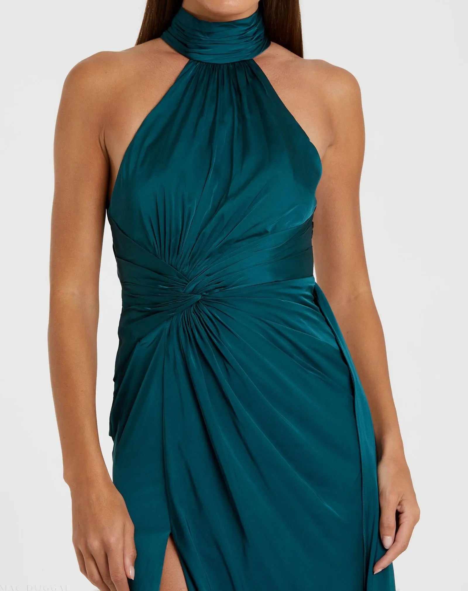 Blue Open Back High Neck Side Ruched Gown-Myartka
