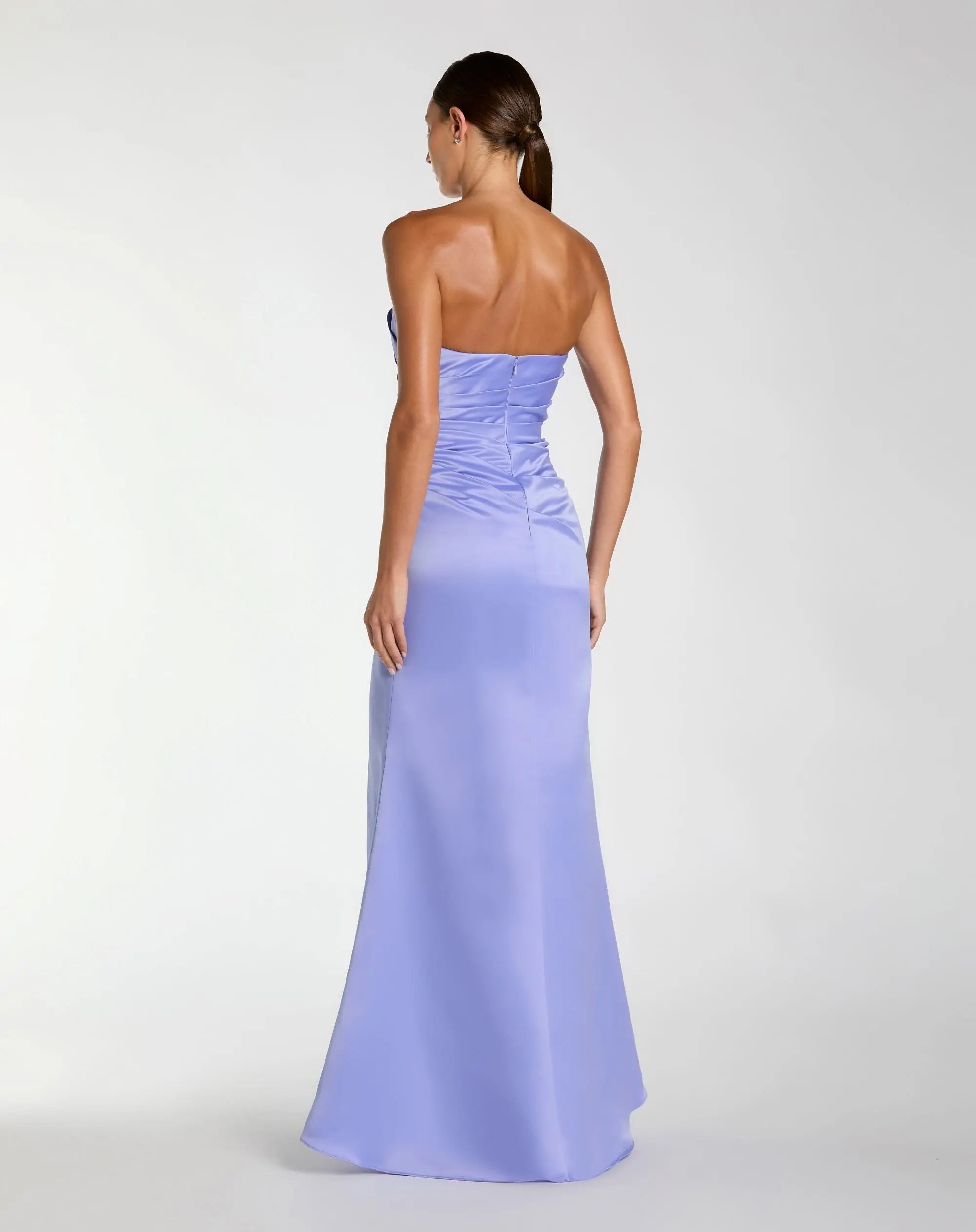 Purple Strapless Gathered High Slit Gown-Myartka