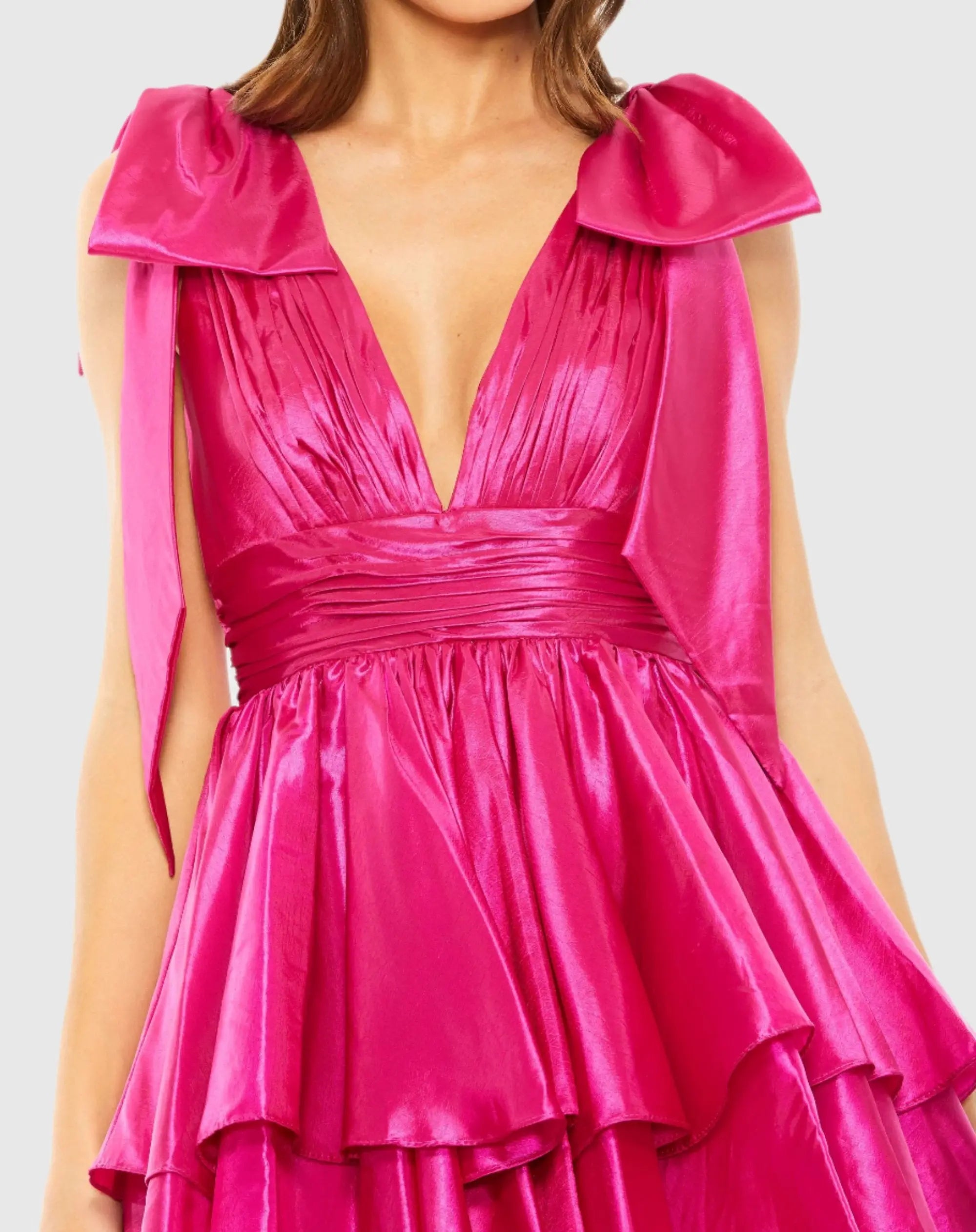 Pink Oversized Bow Deep V Ruffle Mini Dress - FINAL SALE-Myartka