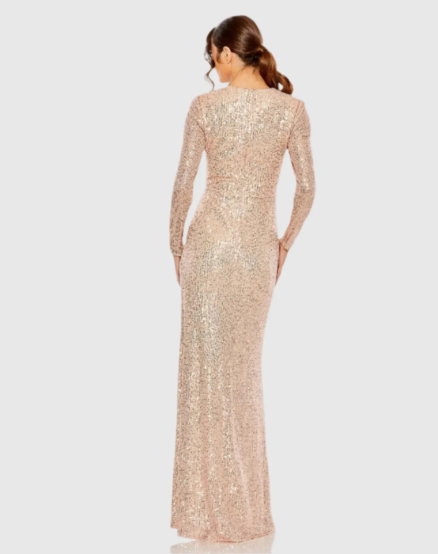Light Pink Sequined Side Knot Long Sleeve Gown-Myartka