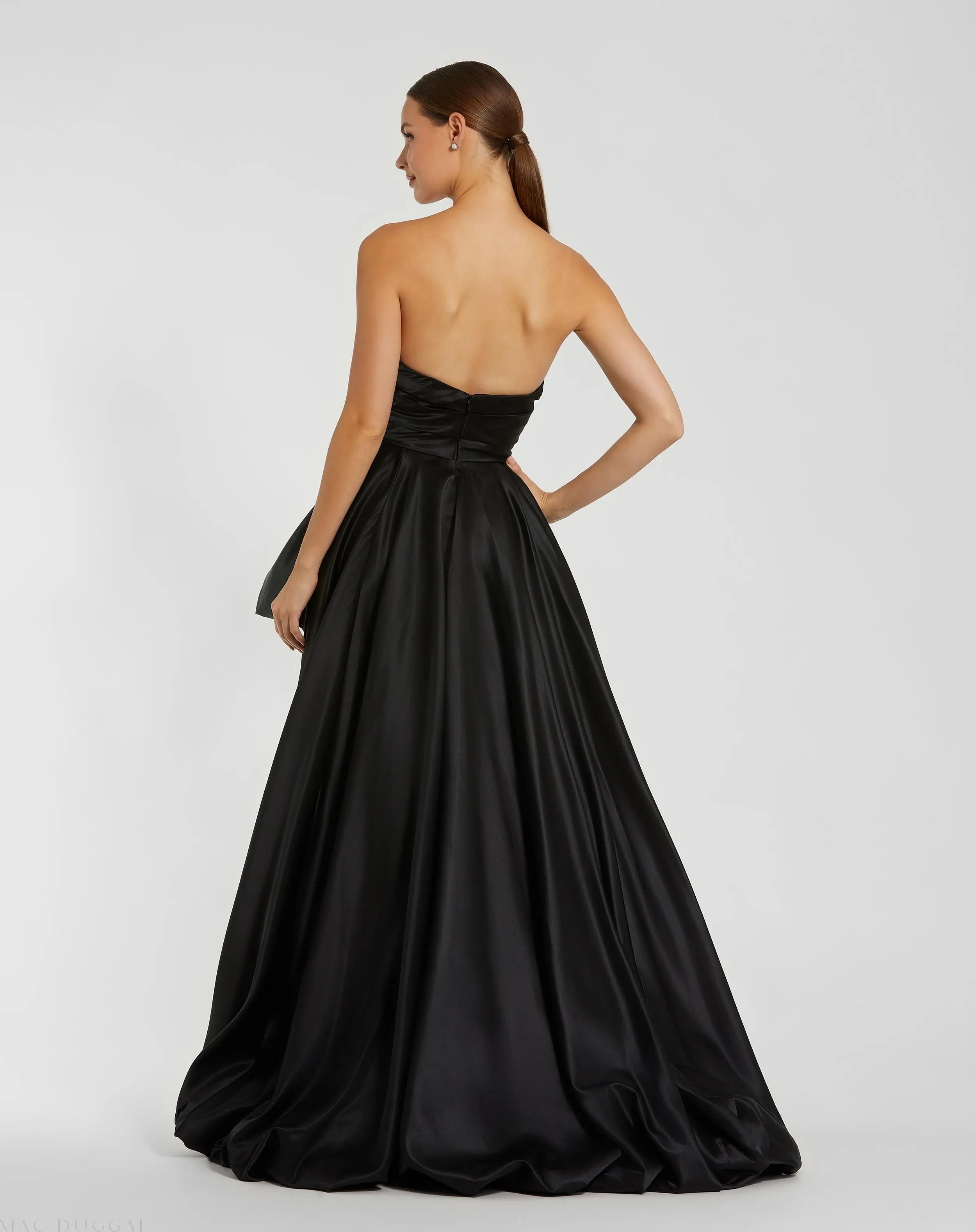 Black Strapless Ruched High Low Gown-Myartka