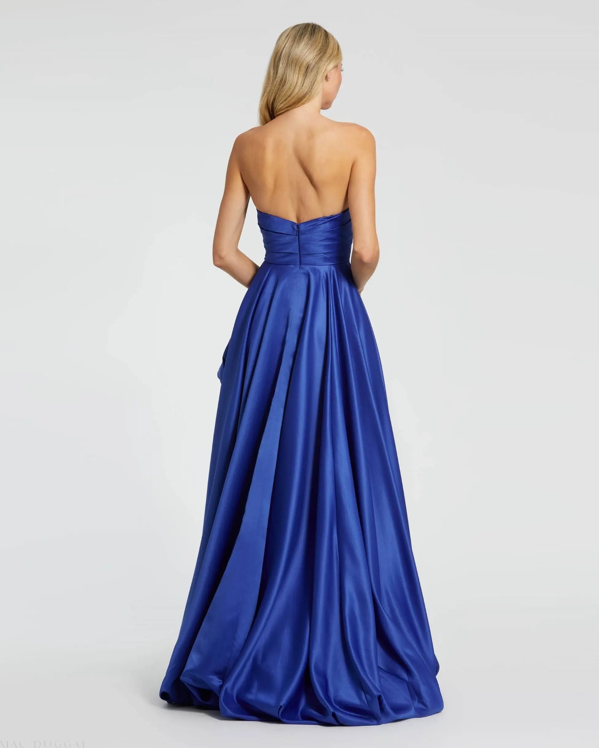 Blue Strapless Ruched High Low Gown-Myartka