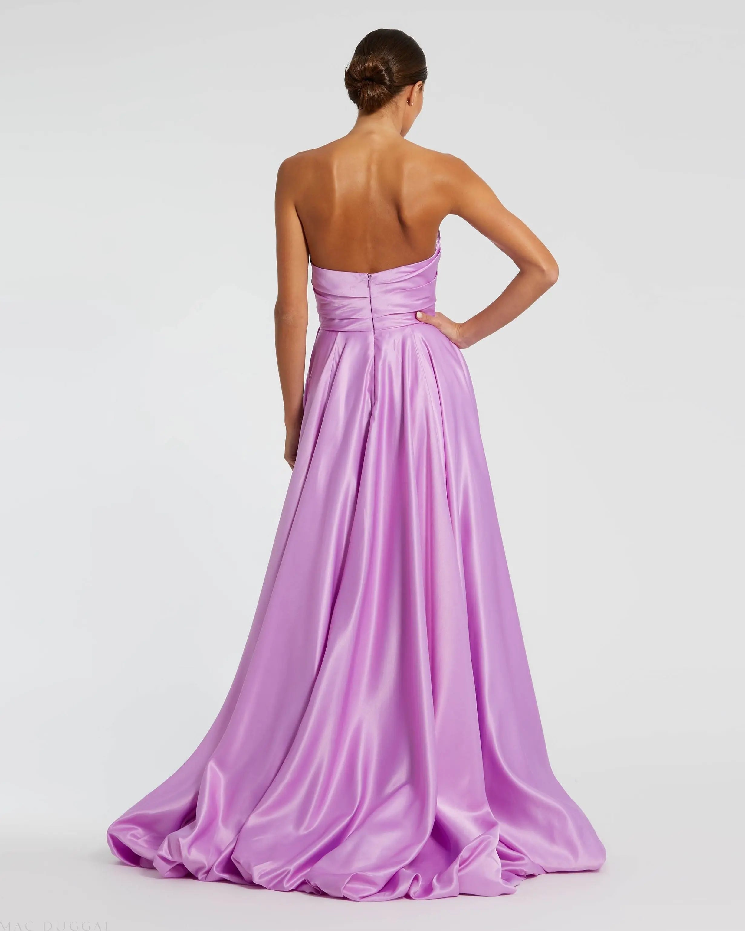 Purple Strapless Ruched High Low Gown-Myartka