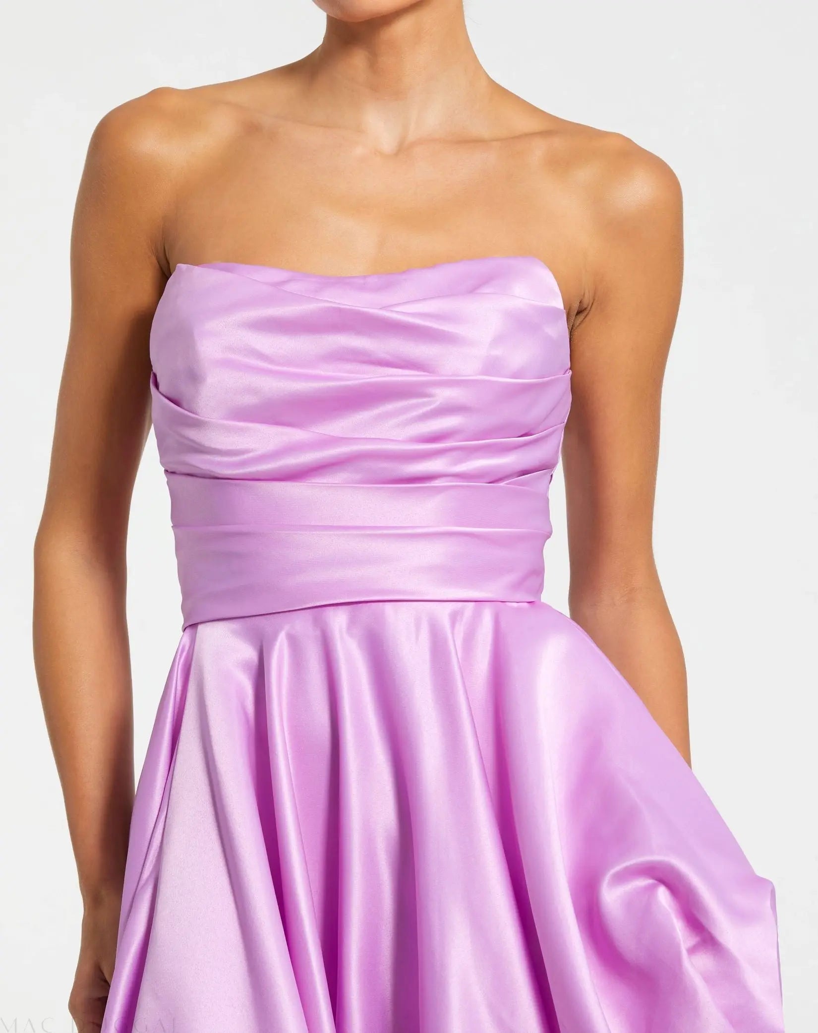 Purple Strapless Ruched High Low Gown-Myartka
