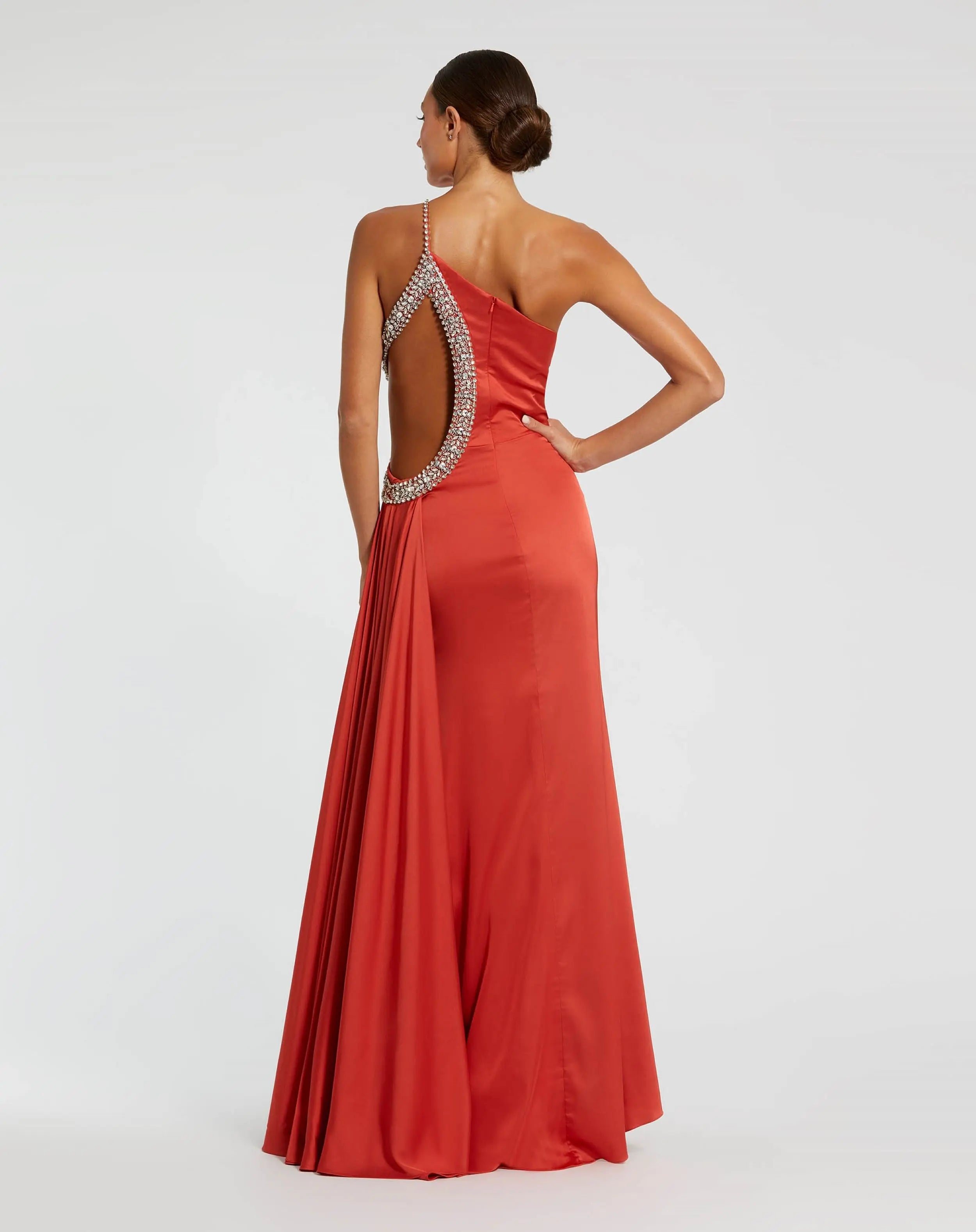 Red Jewel-Embellished Side Cut-Out A-Line Gown-Myartka