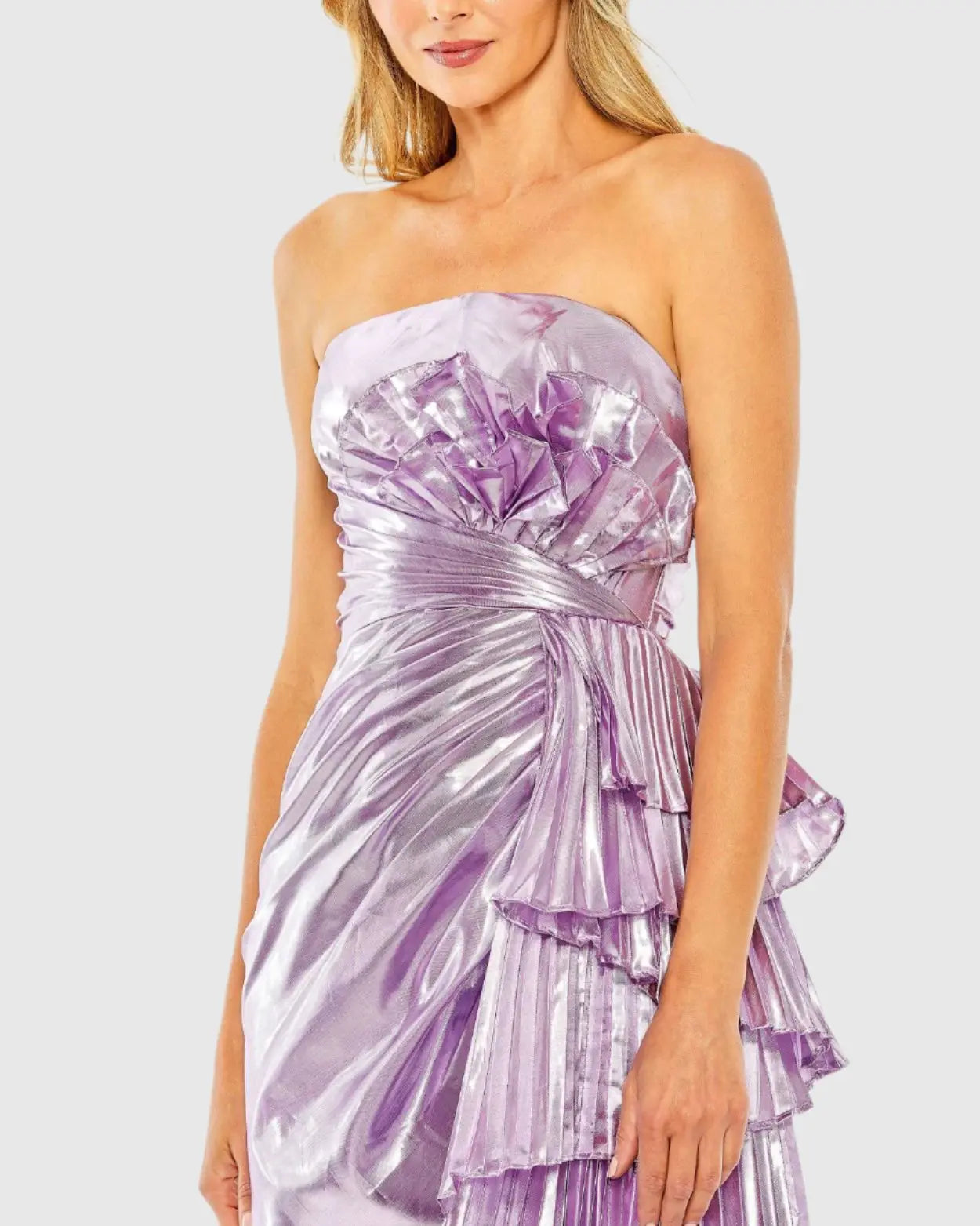 Purple Strapless Metallic Draped Detail Mini Dress-Myartka