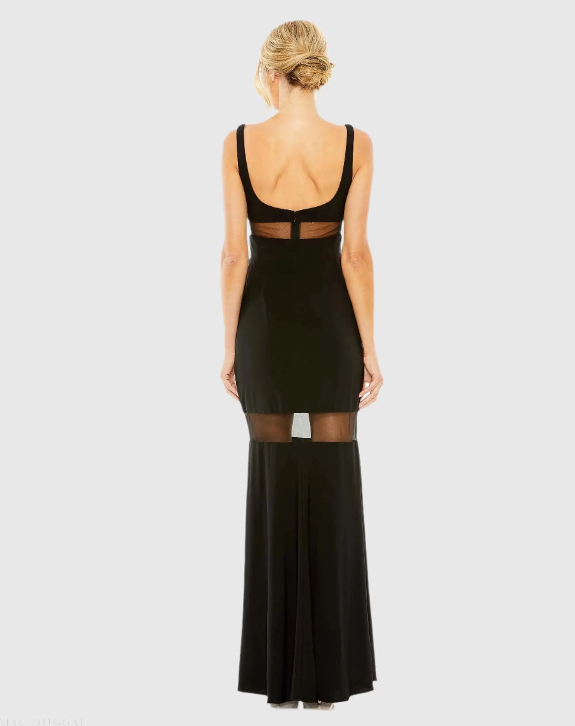 Black Sleeveless Sheer Mesh Panel Column Gown - FINAL SALE-Myartka