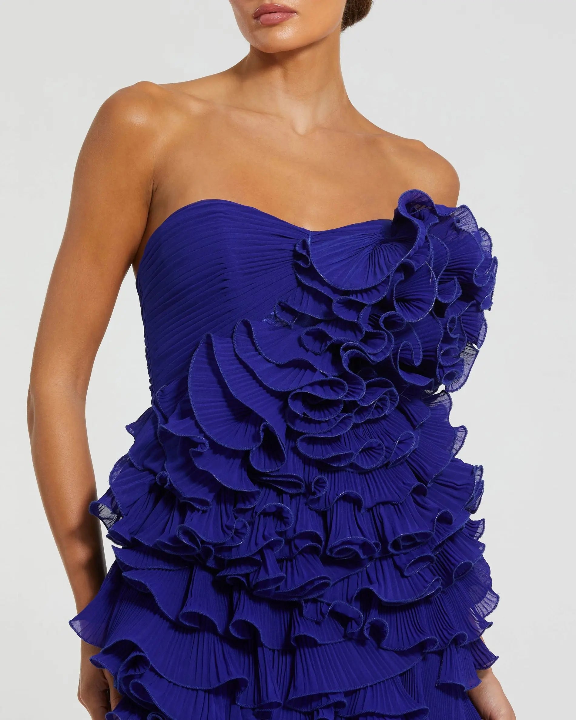 Blue Strapless Tiered Ruffle Mini Dress-Myartka