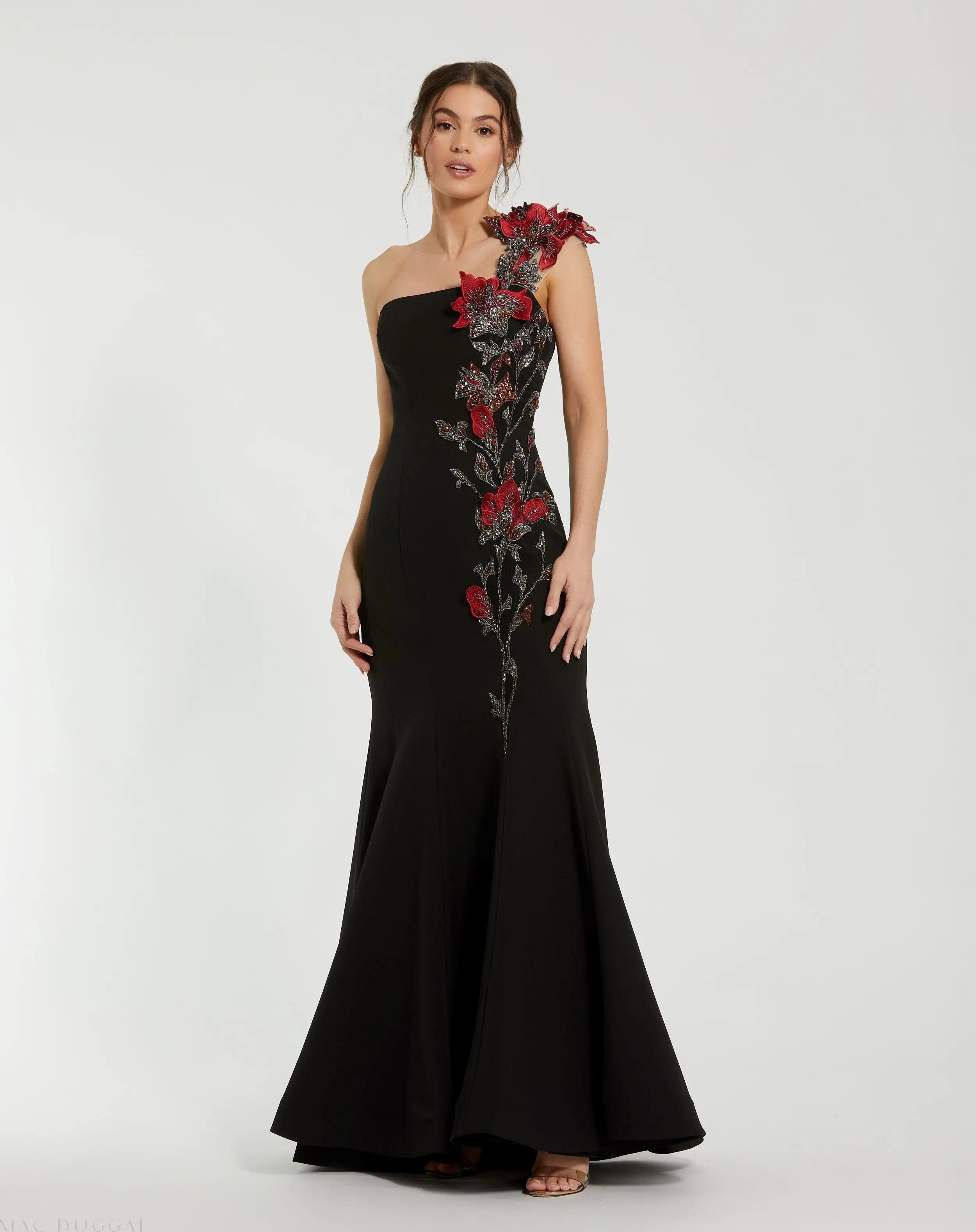 Black Off The Shoulder Embroidered Mermaid Gown-Myartka