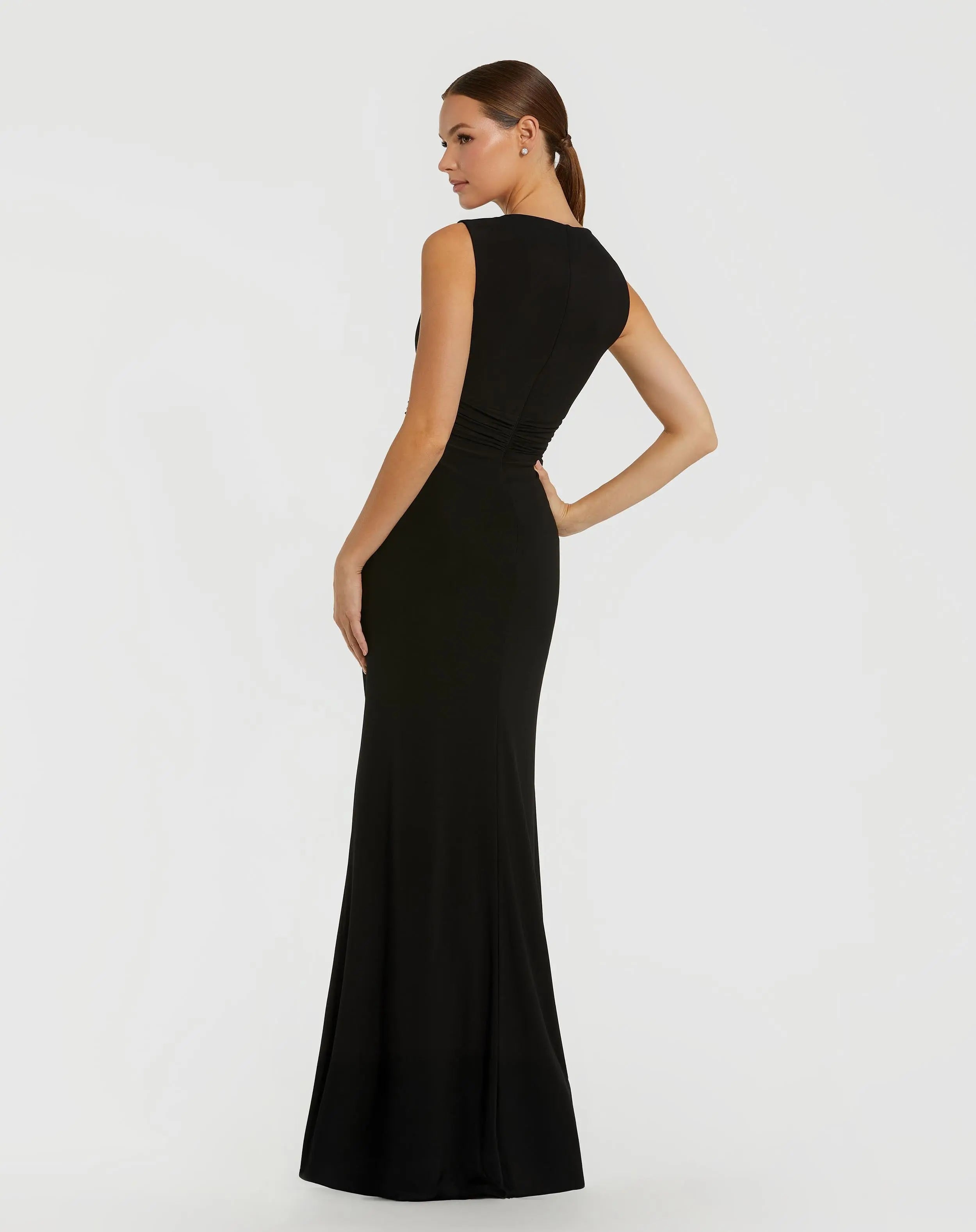 Black Jersey Twist Gown With Embellished Neckline-Myartka