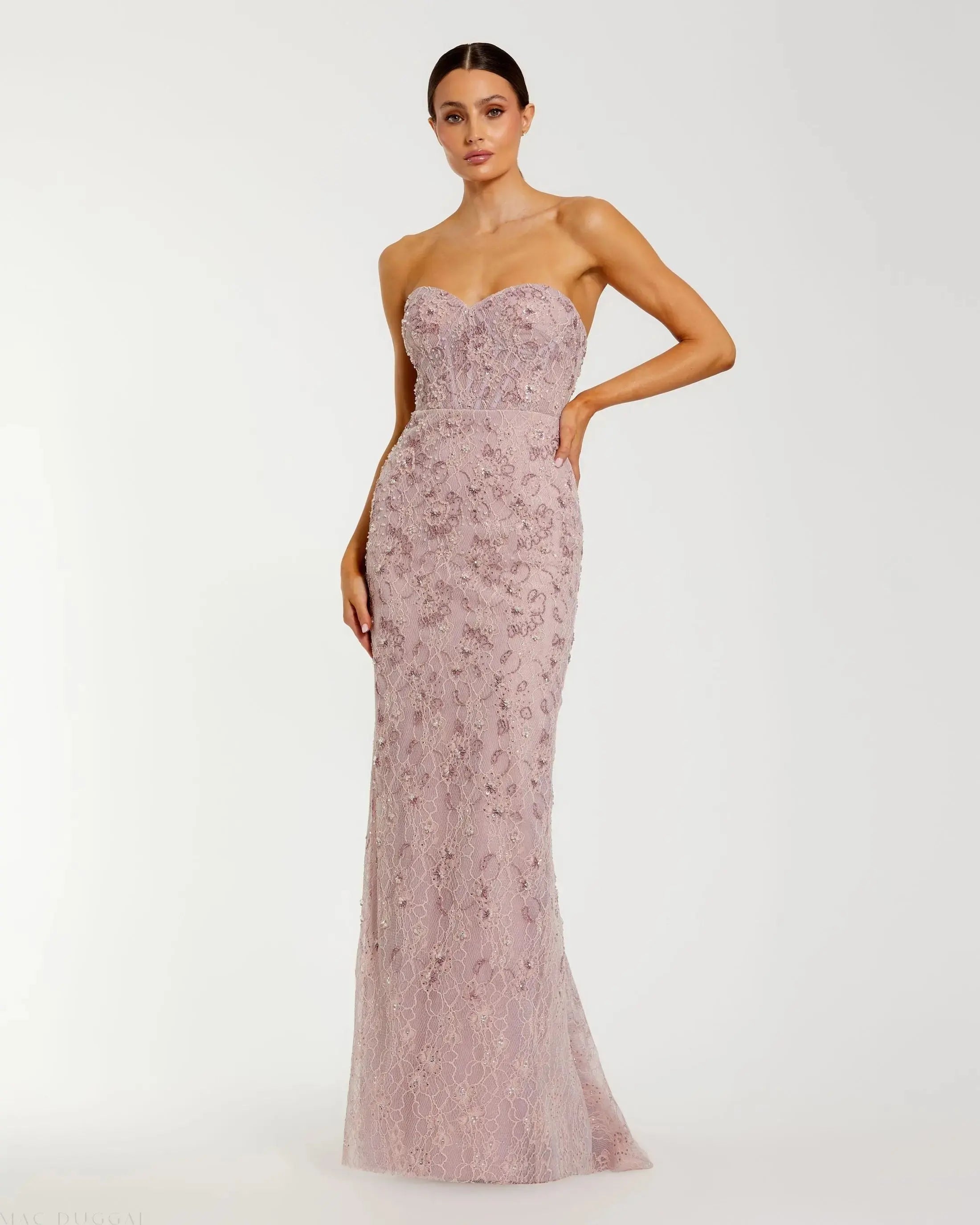 Pink Embellished Strapless Bustier Gown With Sweeping Train-Myartka