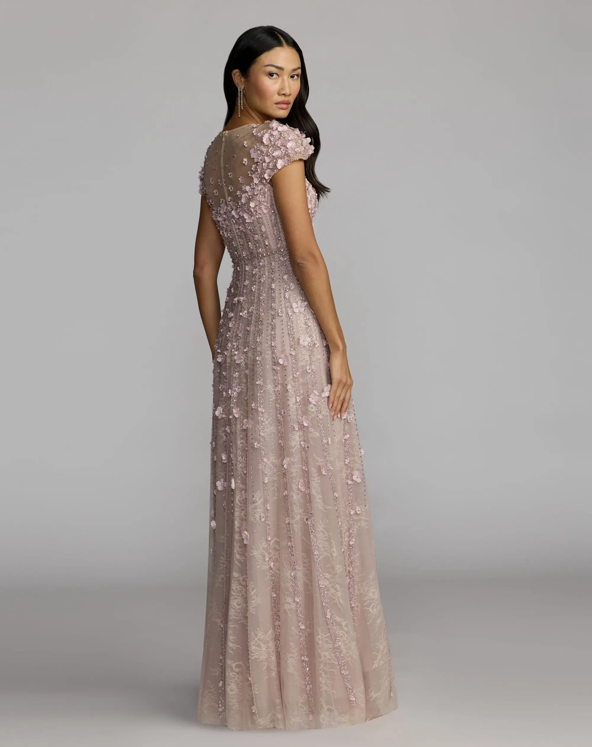 Pink Embellished Lace Illusion Neck A-Line Gown-Myartka