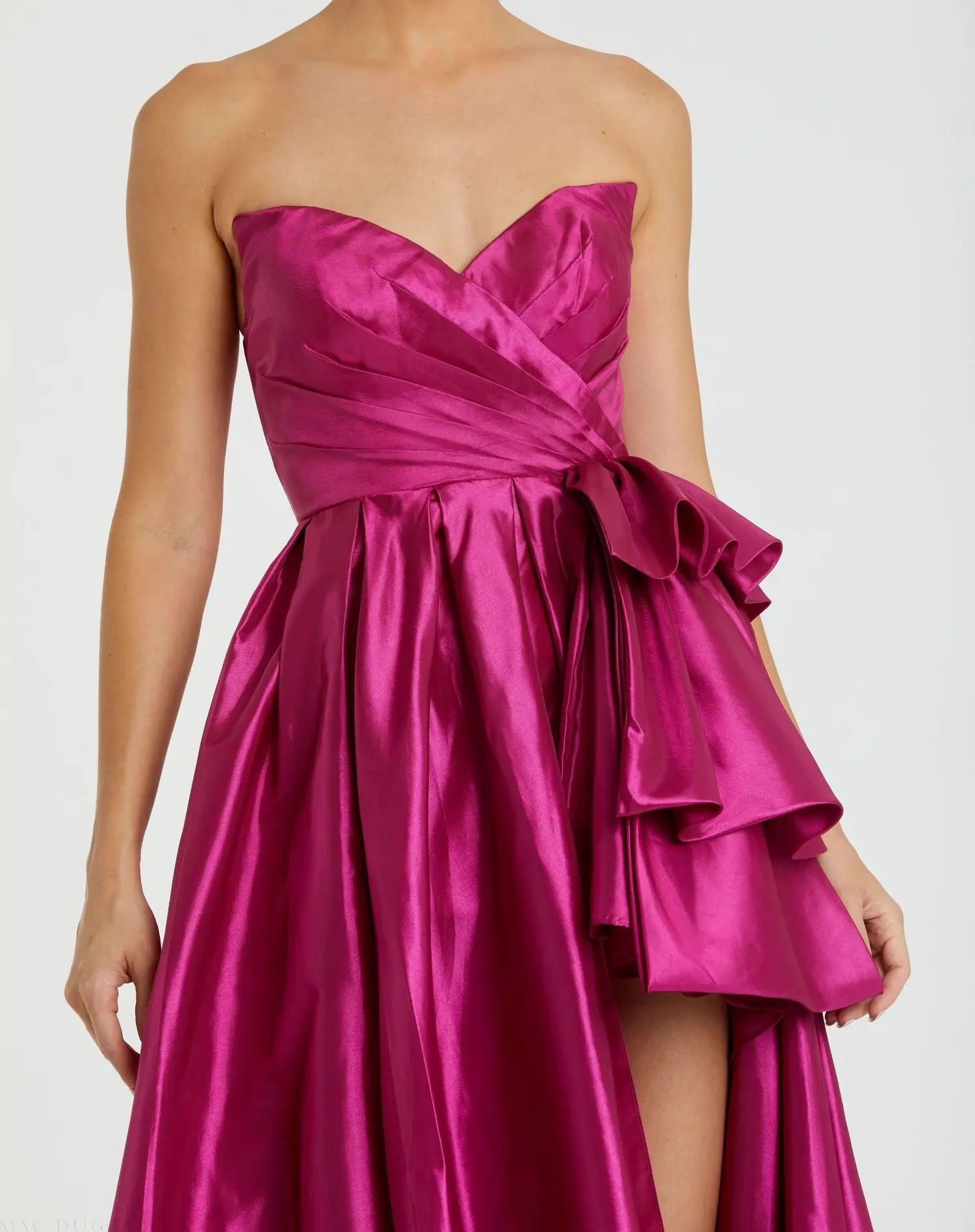 Pink Strapless Taffeta Gown with Ruffles and Slit-Myartka