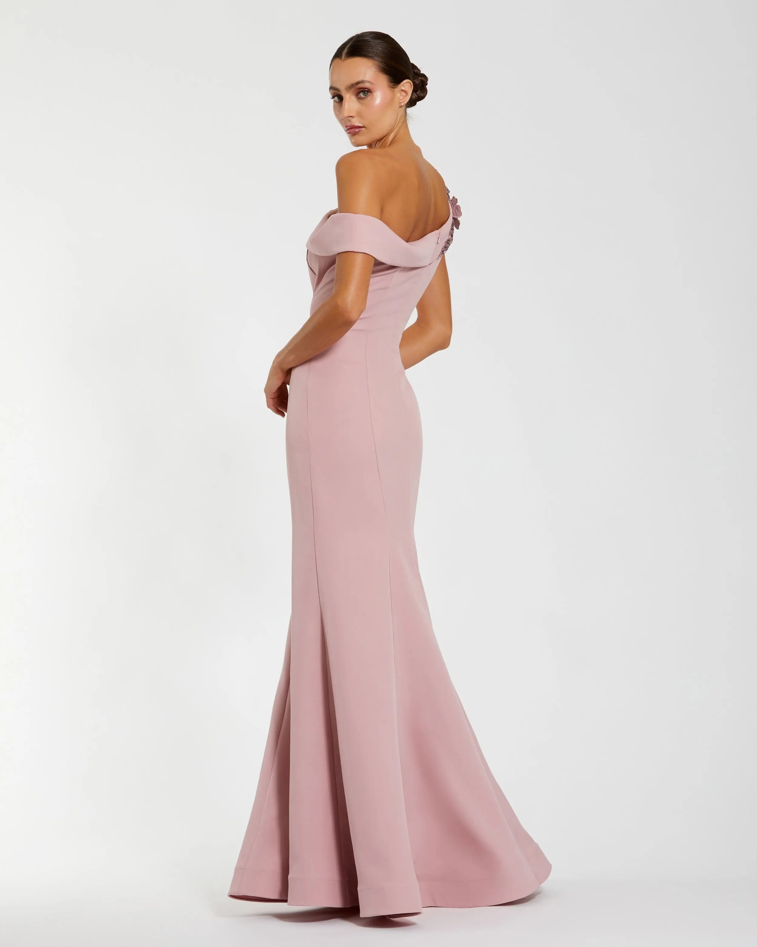 Pink One Shoulder Sleeveless Beaded Mermaid Gown-Myartka
