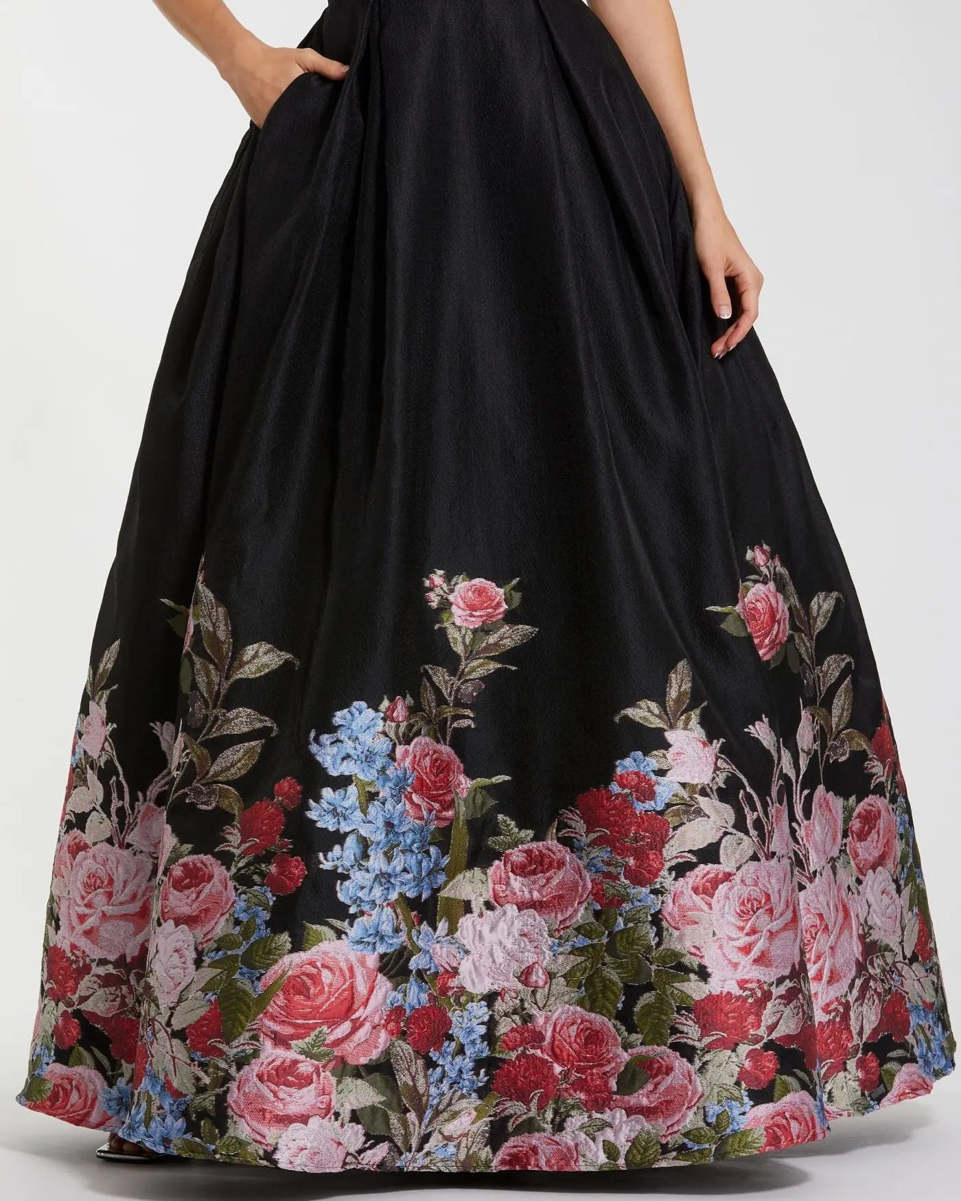 Black Strapless Floral Brocade Ballgown-Myartka