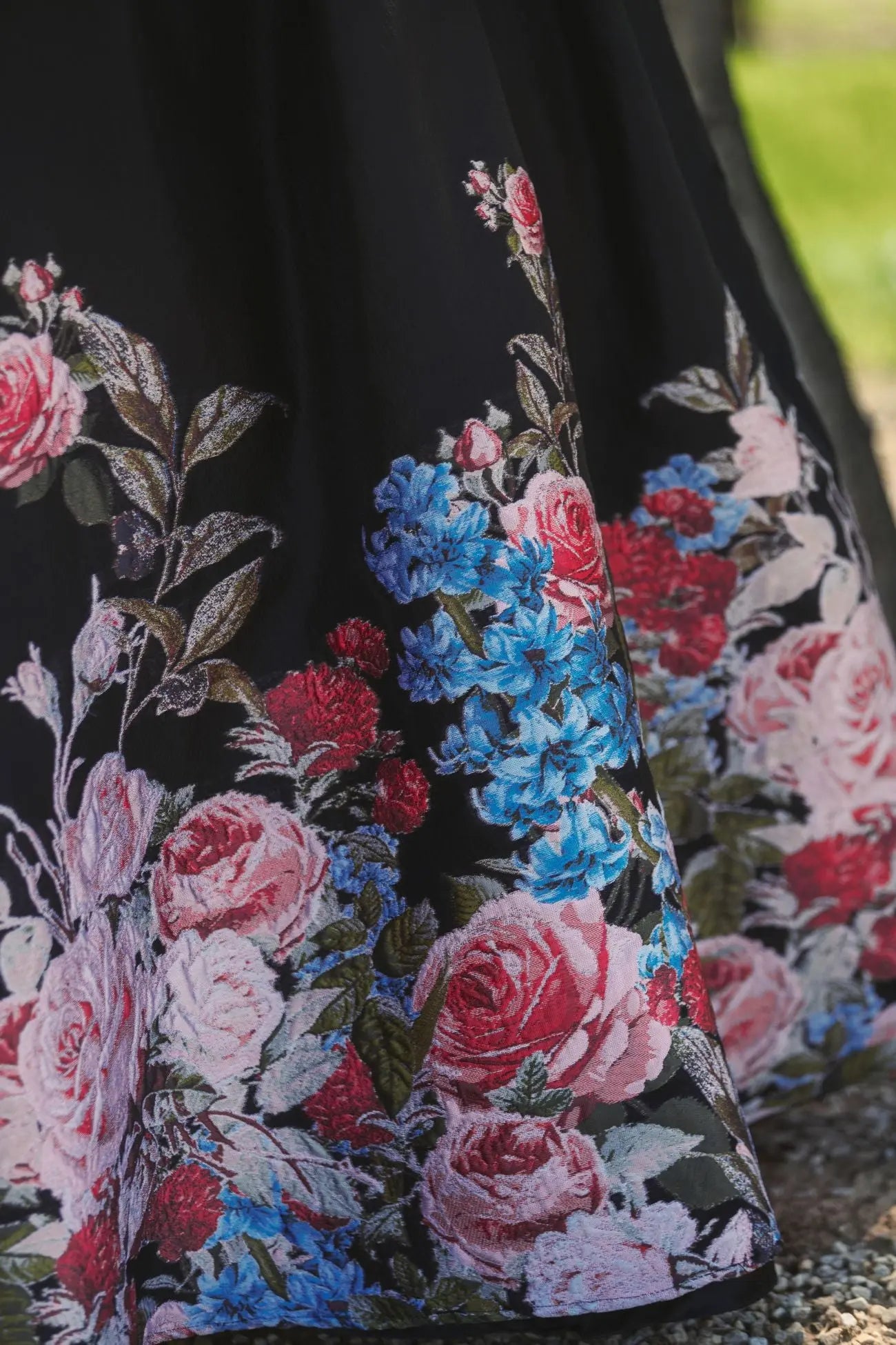 Black Strapless Floral Brocade Ballgown-Myartka