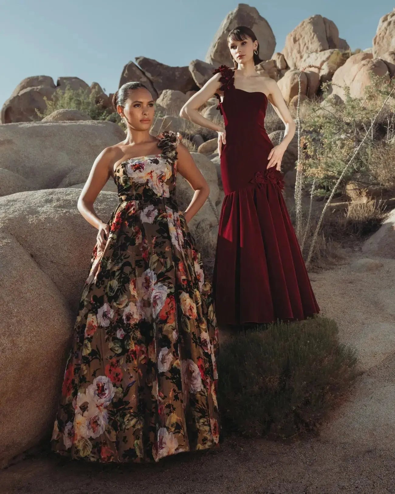 Multicolor One Shoulder Floral Velvet Ball Gown-Myartka