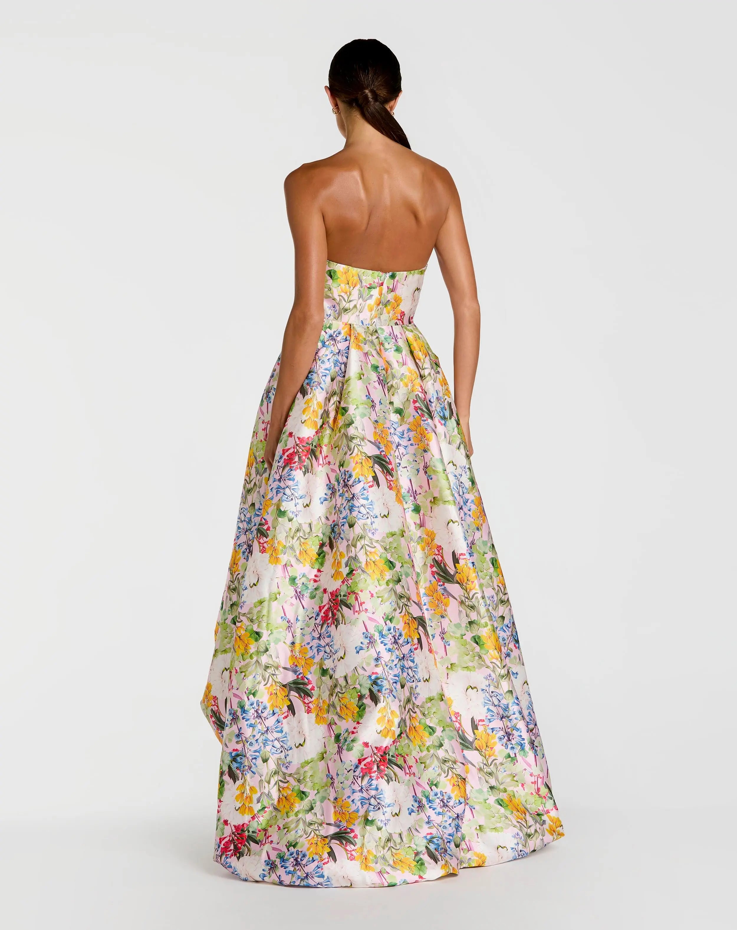Multicolor Strapless Floral High Low Bubble Hem Gown-Myartka