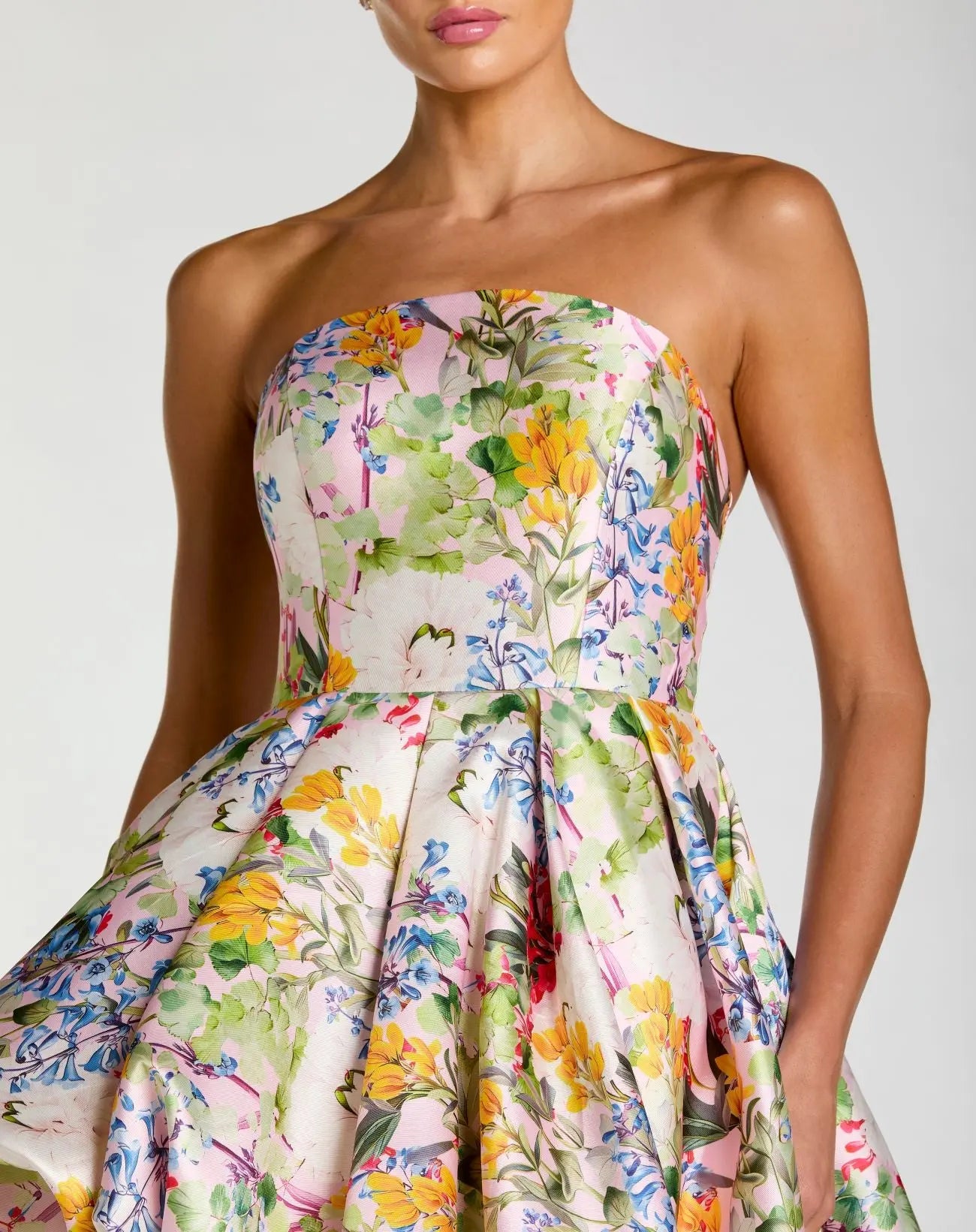 Multicolor Strapless Floral High Low Bubble Hem Gown-Myartka