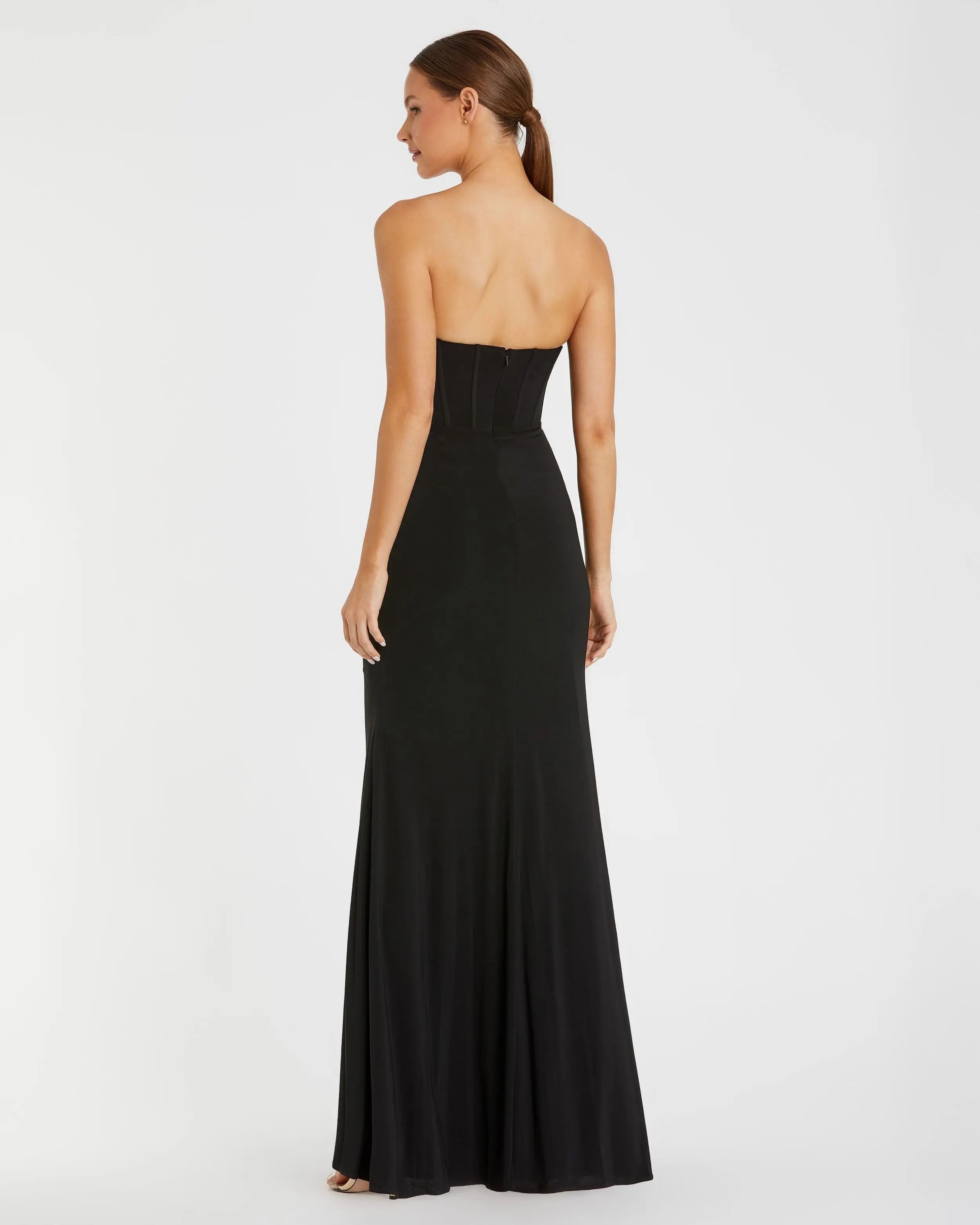 Black Strapless Corset A-Line Jersey Gown-Myartka