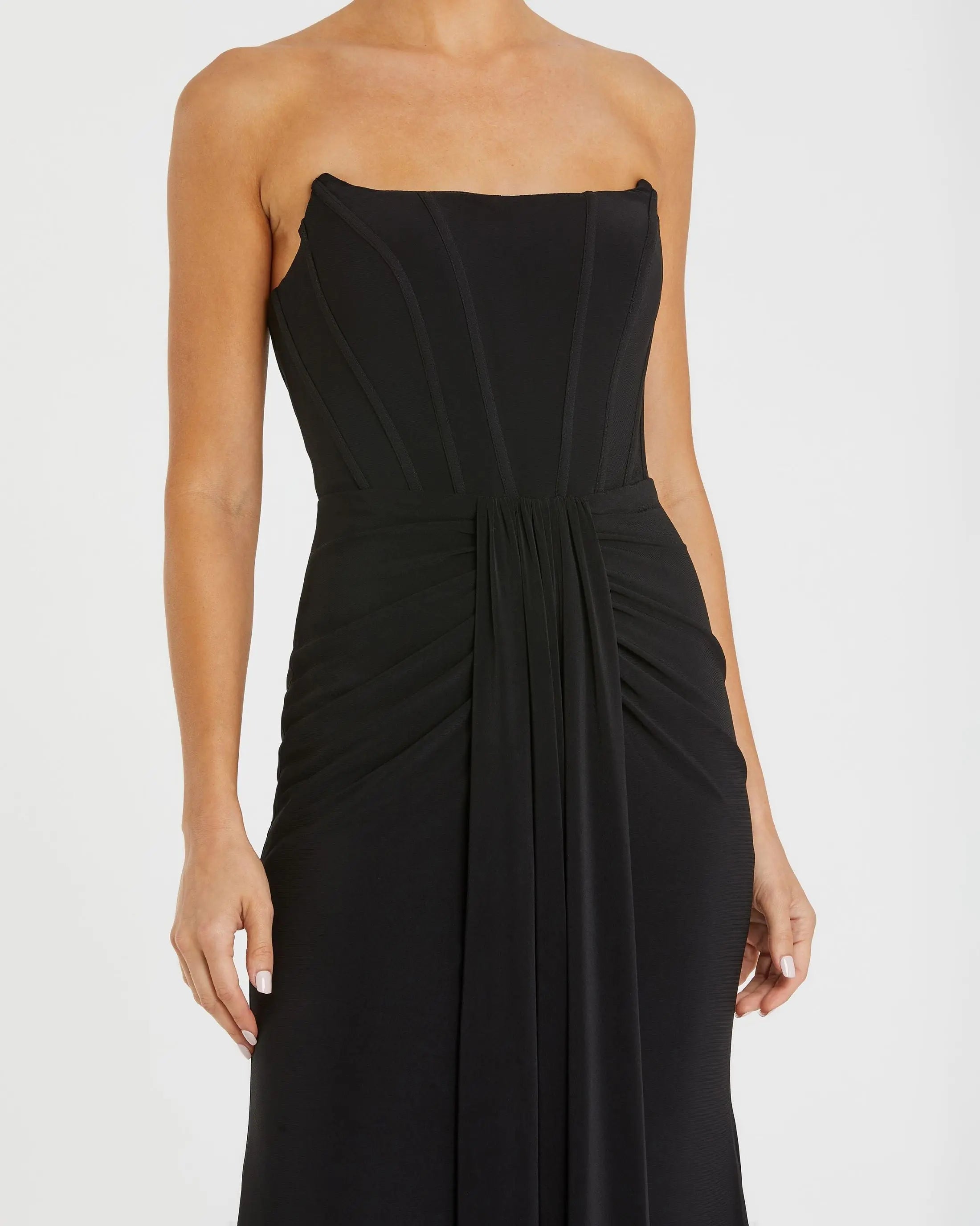 Black Strapless Corset A-Line Jersey Gown-Myartka