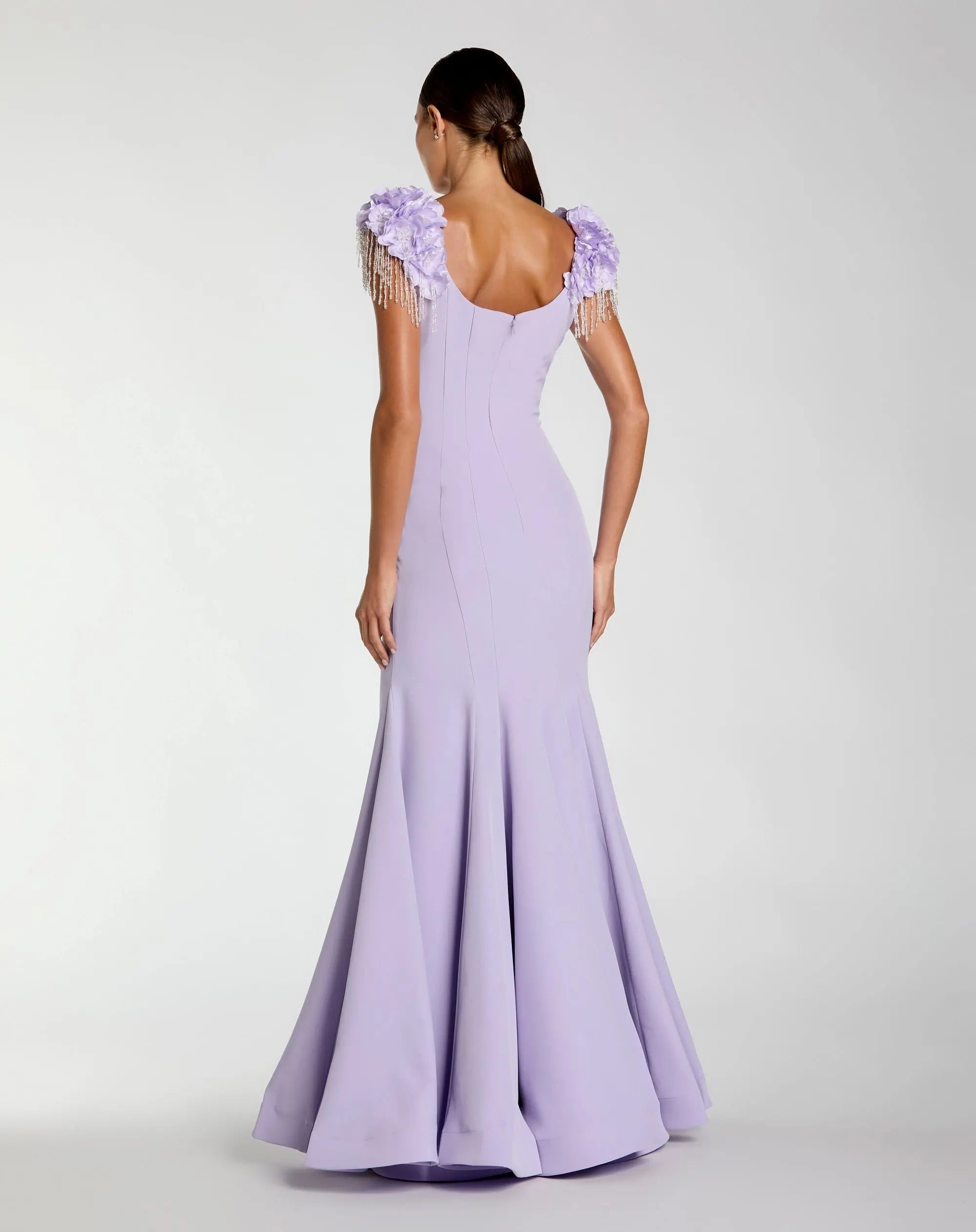 Purple Scoop Neck Mermaid Gown With Embellished Sleeves-Myartka