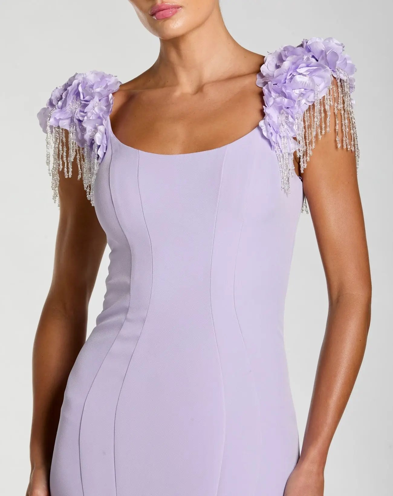 Purple Scoop Neck Mermaid Gown With Embellished Sleeves-Myartka