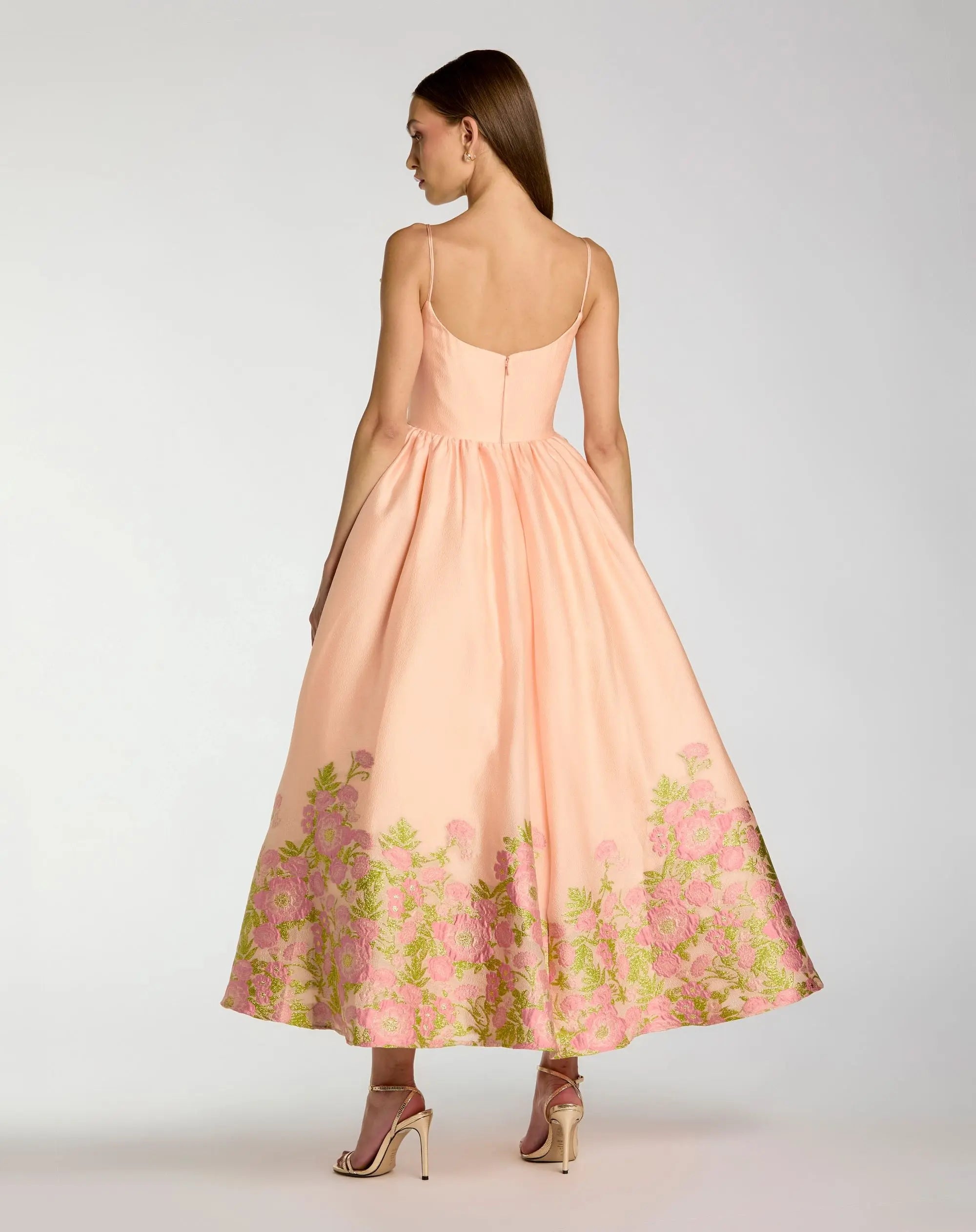 Peach Spaghetti Strap Organza Midi Dress With Bow Detail-Myartka