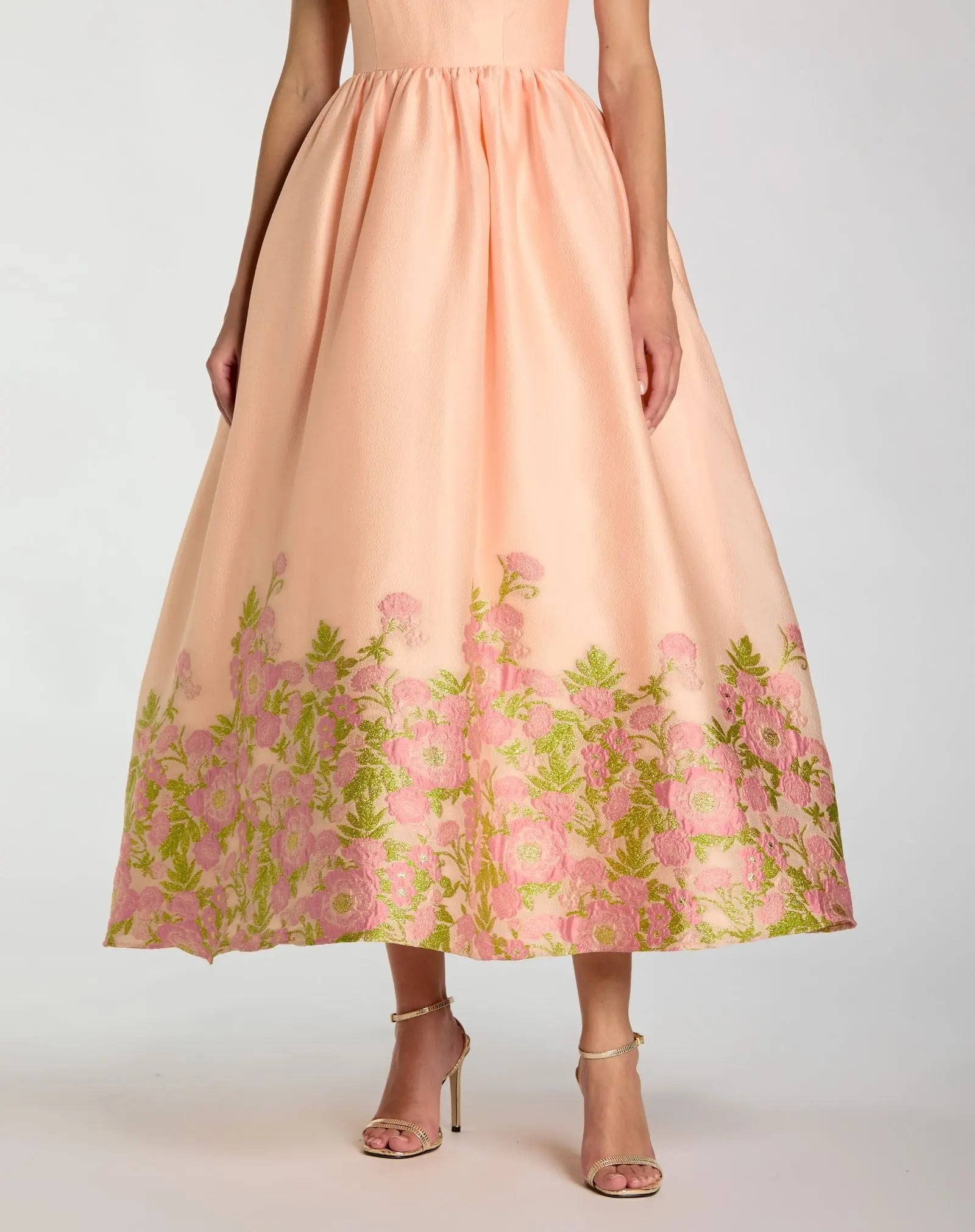 Peach Spaghetti Strap Organza Midi Dress With Bow Detail-Myartka